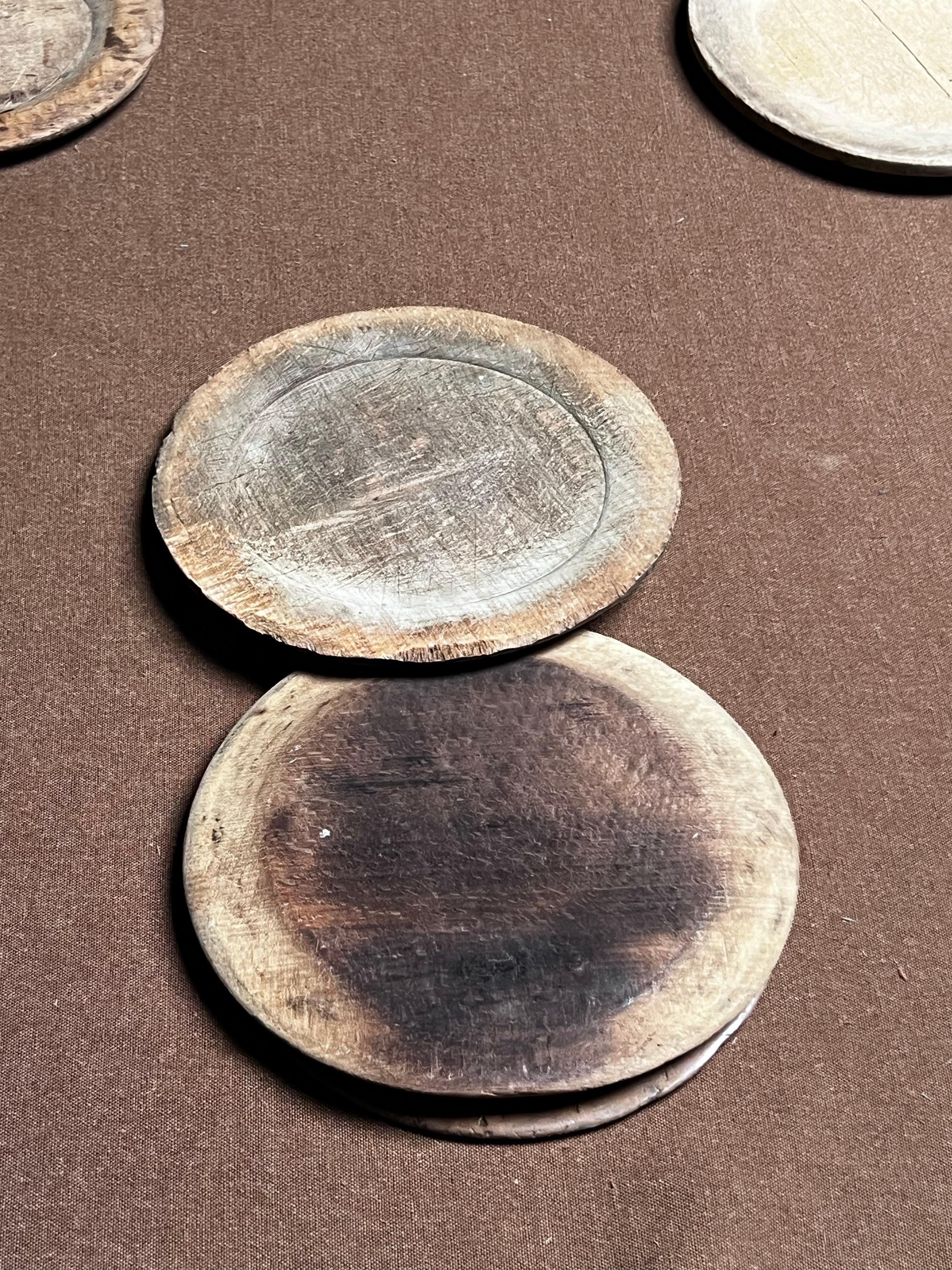Antique Swedish Wooden plates 1800's Handmade Folk Craft great series For Sale 2
