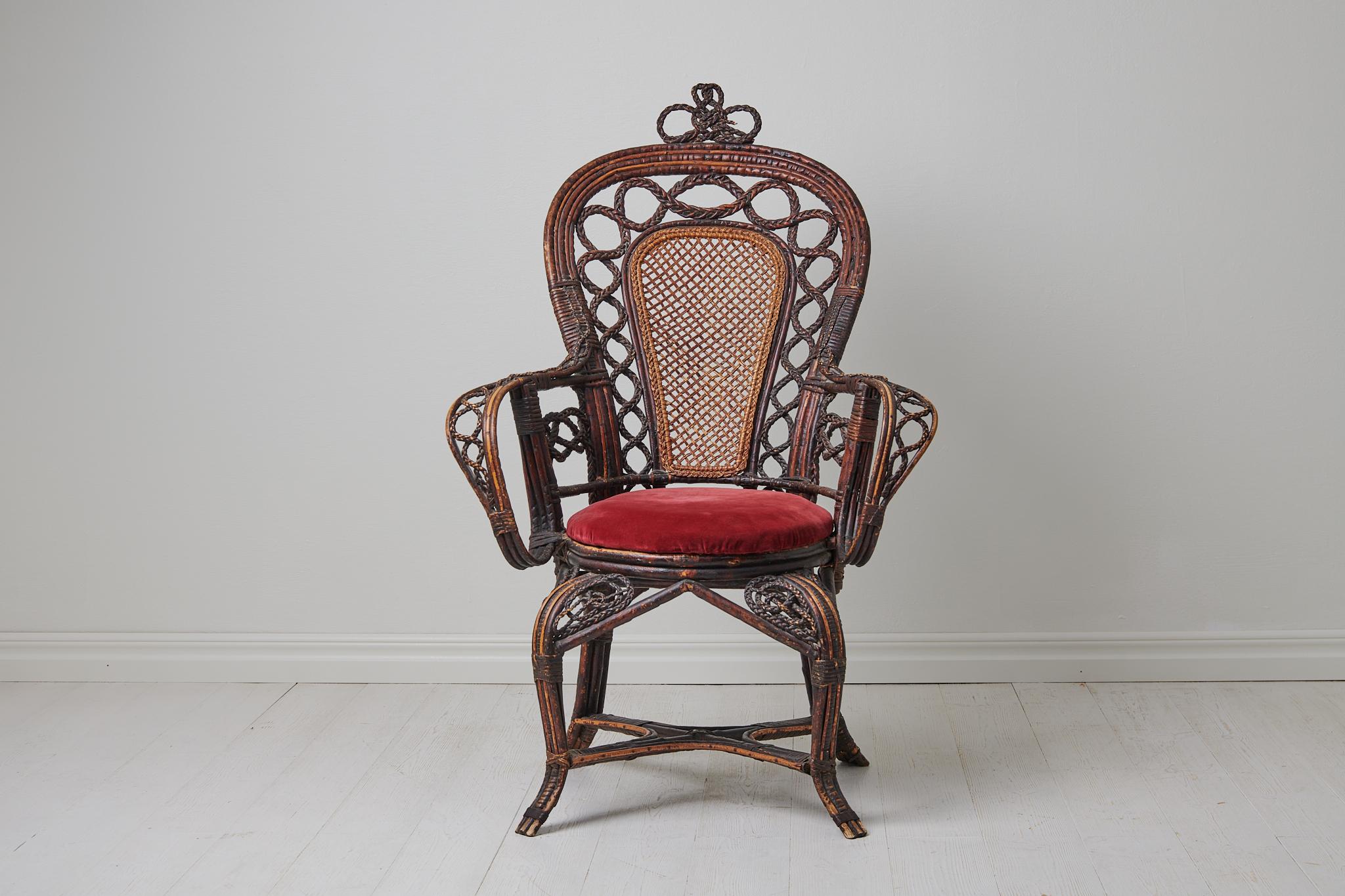 Folk Art Antique Swedish Woven Rattan Basket Chair For Sale
