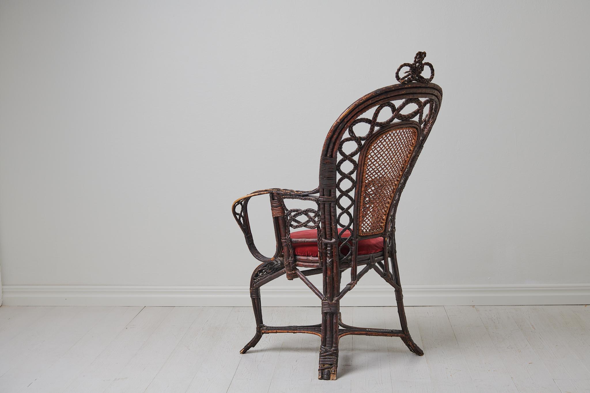 Antique Swedish Woven Rattan Basket Chair In Good Condition For Sale In Kramfors, SE