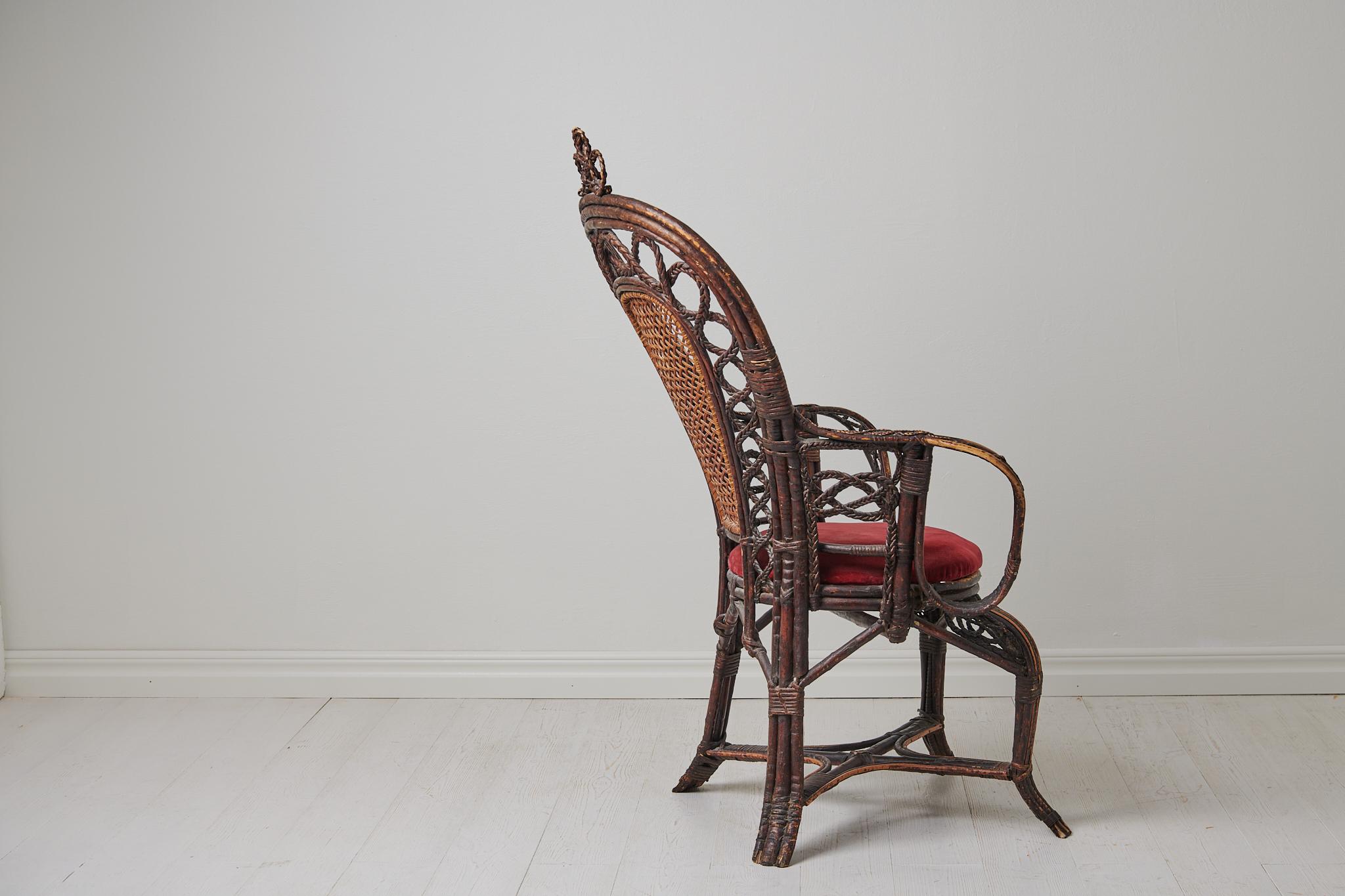 19th Century Antique Swedish Woven Rattan Basket Chair For Sale