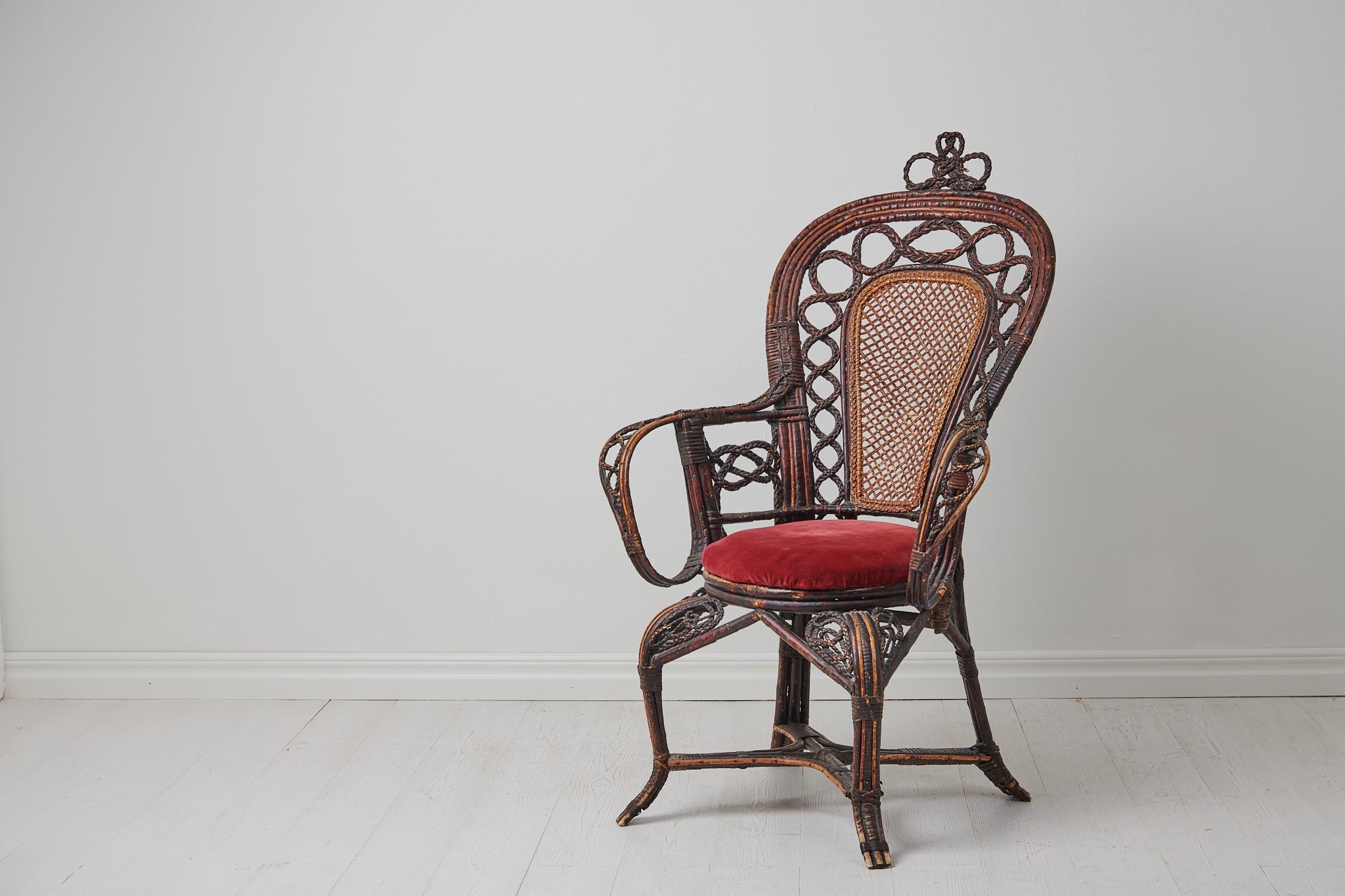 Antique Swedish Woven Rattan Basket Chair For Sale 1