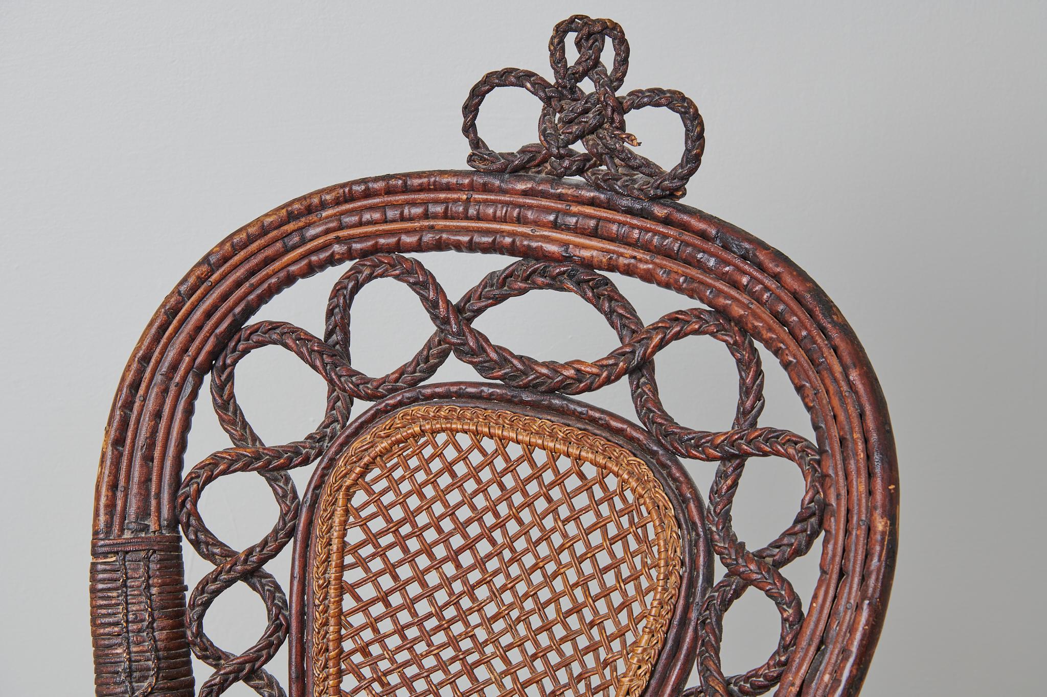 Antique Swedish Woven Rattan Basket Chair For Sale 2