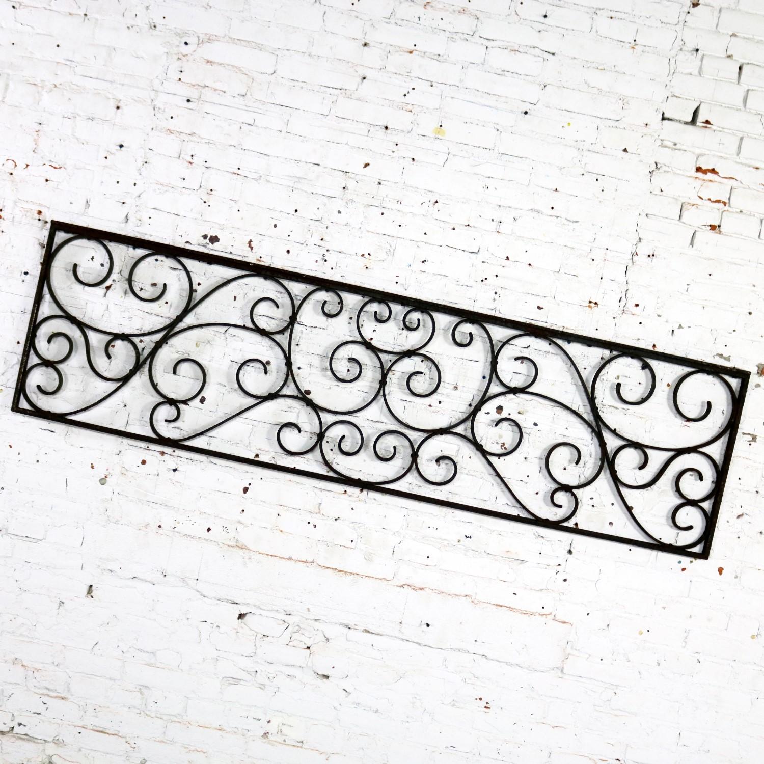 Antique Swirled Design Wrought Iron Railing Piece Trellis or Fence Section For Sale 1