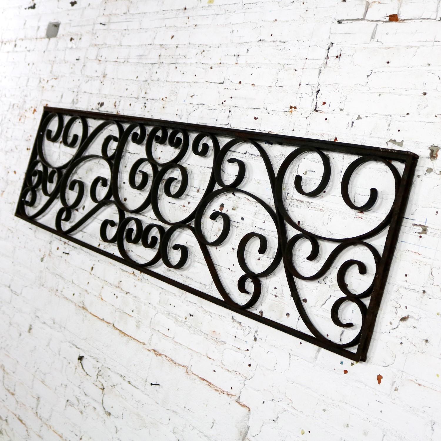 Antique Swirled Design Wrought Iron Railing Piece Trellis or Fence Section For Sale 3