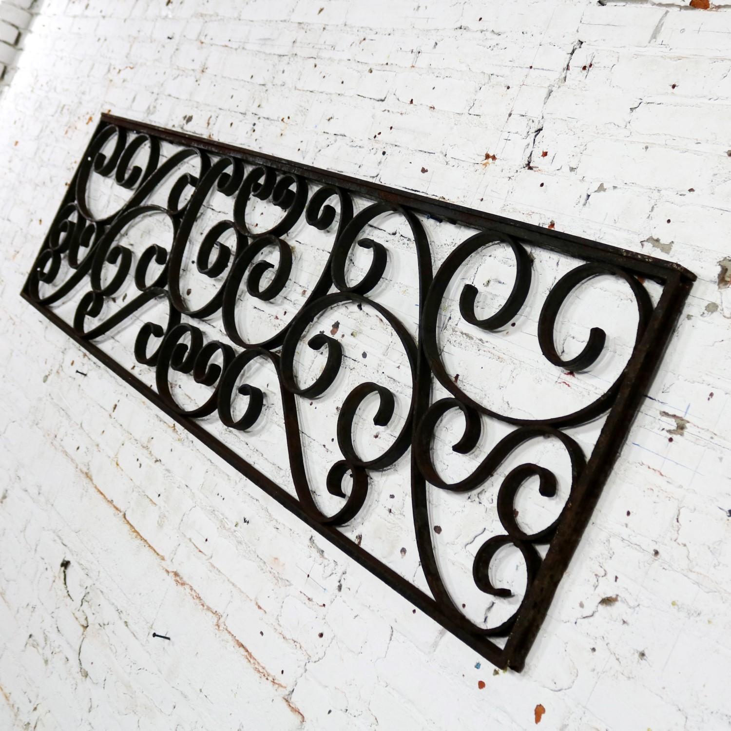 Antique Swirled Design Wrought Iron Railing Piece Trellis or Fence Section For Sale 4