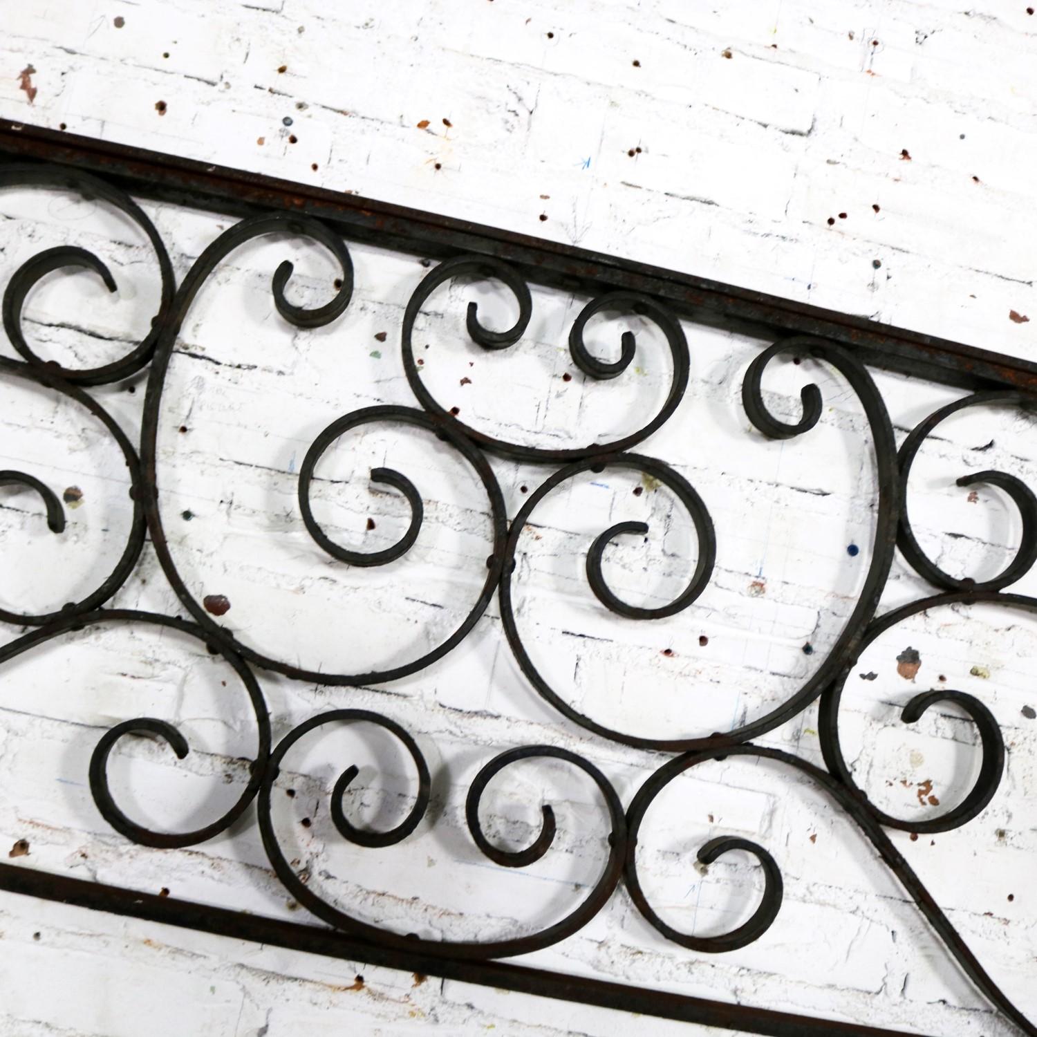 Antique Swirled Design Wrought Iron Railing Piece Trellis or Fence Section For Sale 6