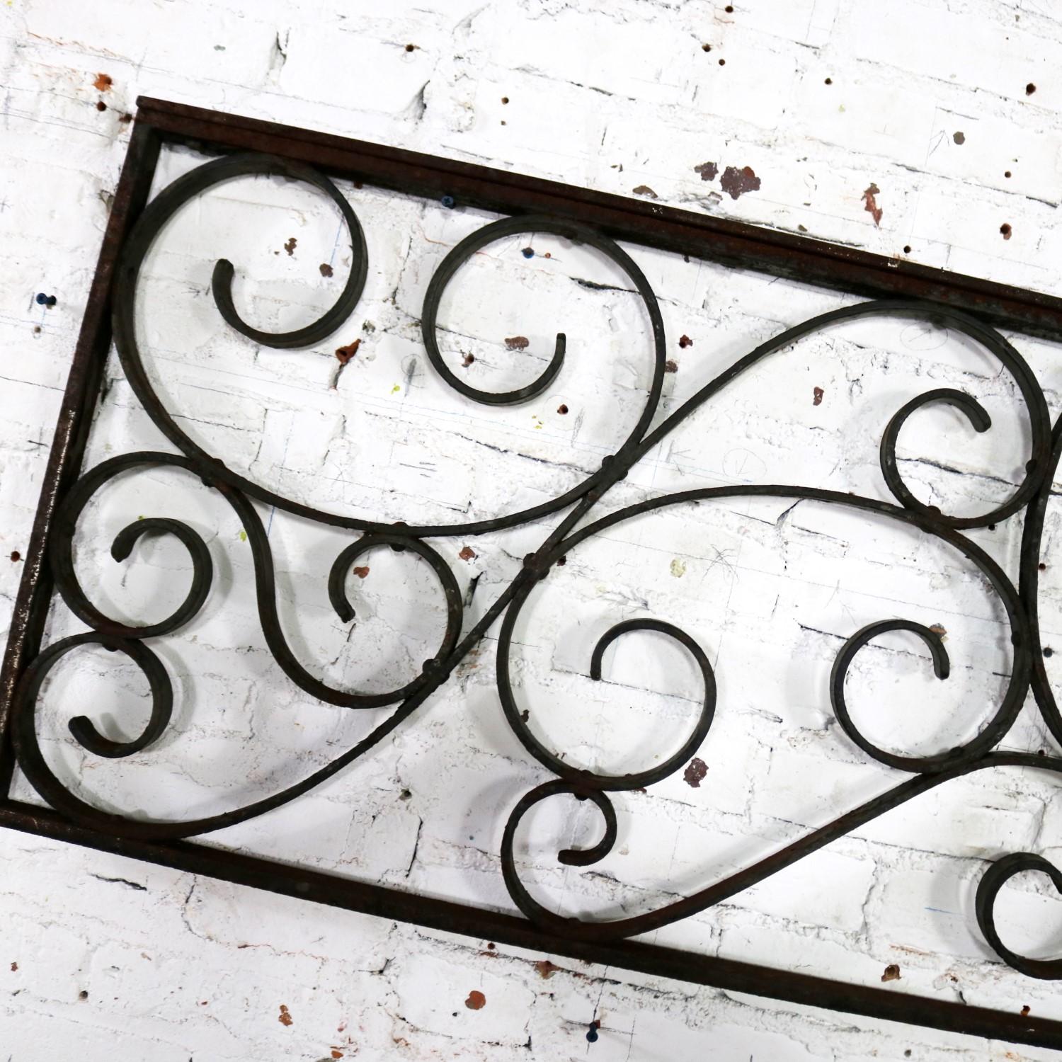 Antique Swirled Design Wrought Iron Railing Piece Trellis or Fence Section For Sale 7