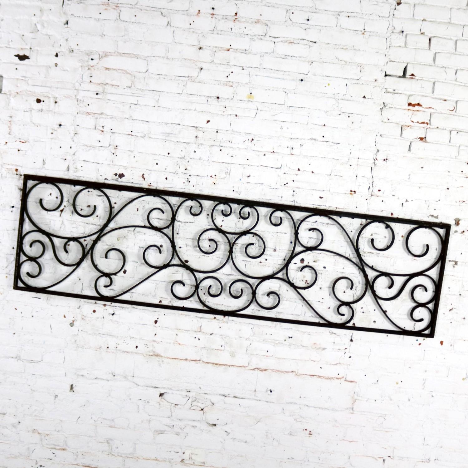 Other Antique Swirled Design Wrought Iron Railing Piece Trellis or Fence Section For Sale