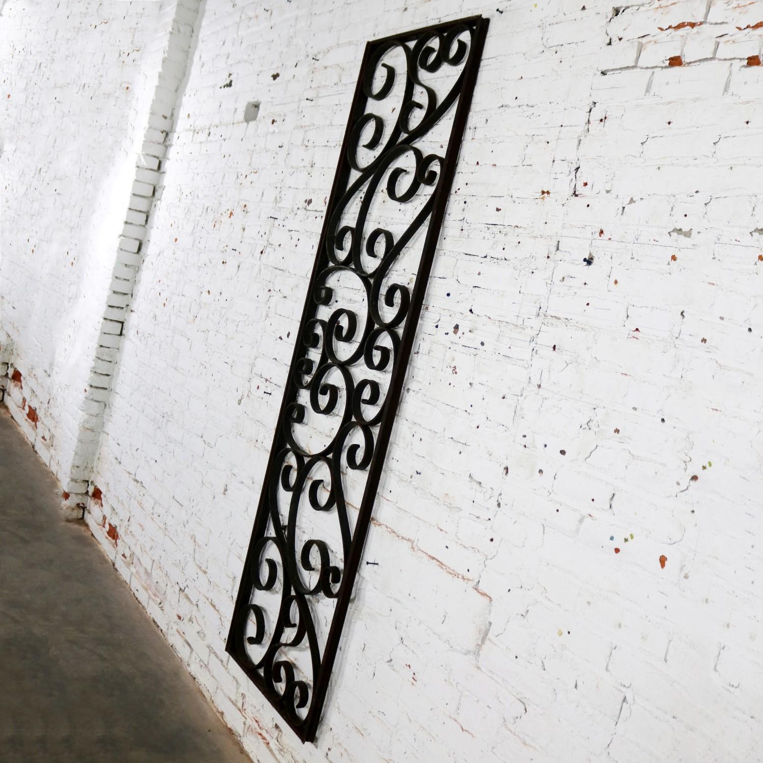 20th Century Antique Swirled Design Wrought Iron Railing Piece Trellis or Fence Section For Sale
