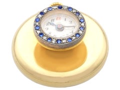 Antique Swiss Sapphire and Diamond 18K Yellow Gold Lapel Watch