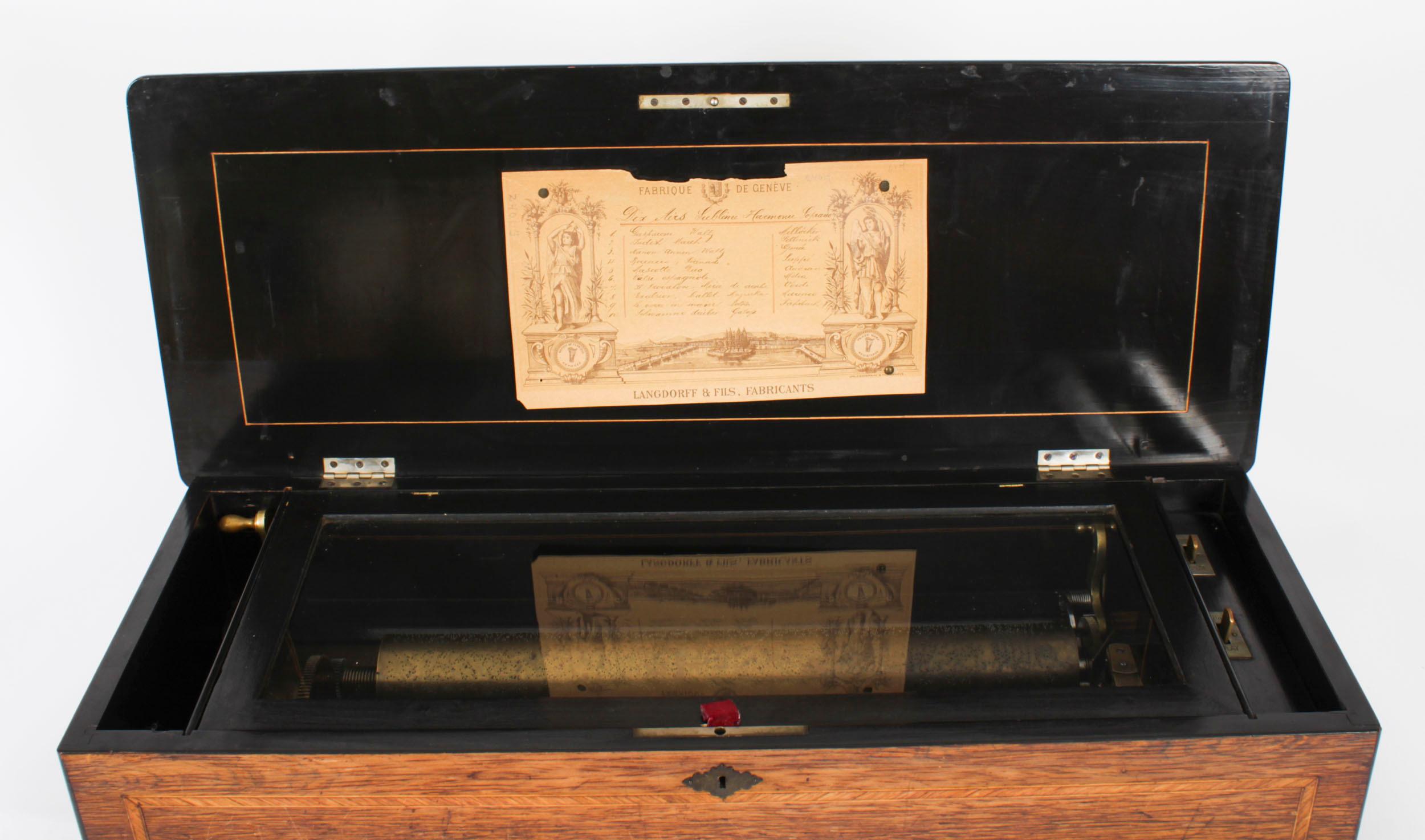 Antique Swiss 10 Air Musical Box Langdorff & Fils 19th Century In Good Condition For Sale In London, GB