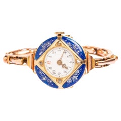Antico orologio svizzero in oro blu 14 ct con guilloché  Orologio da polso con smalto e diamanti