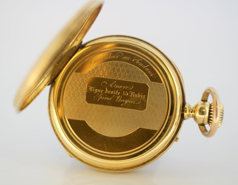 Antique Swiss 18 Karat Yellow Gold Pocket Watch by Amore Spiral Breguet ...