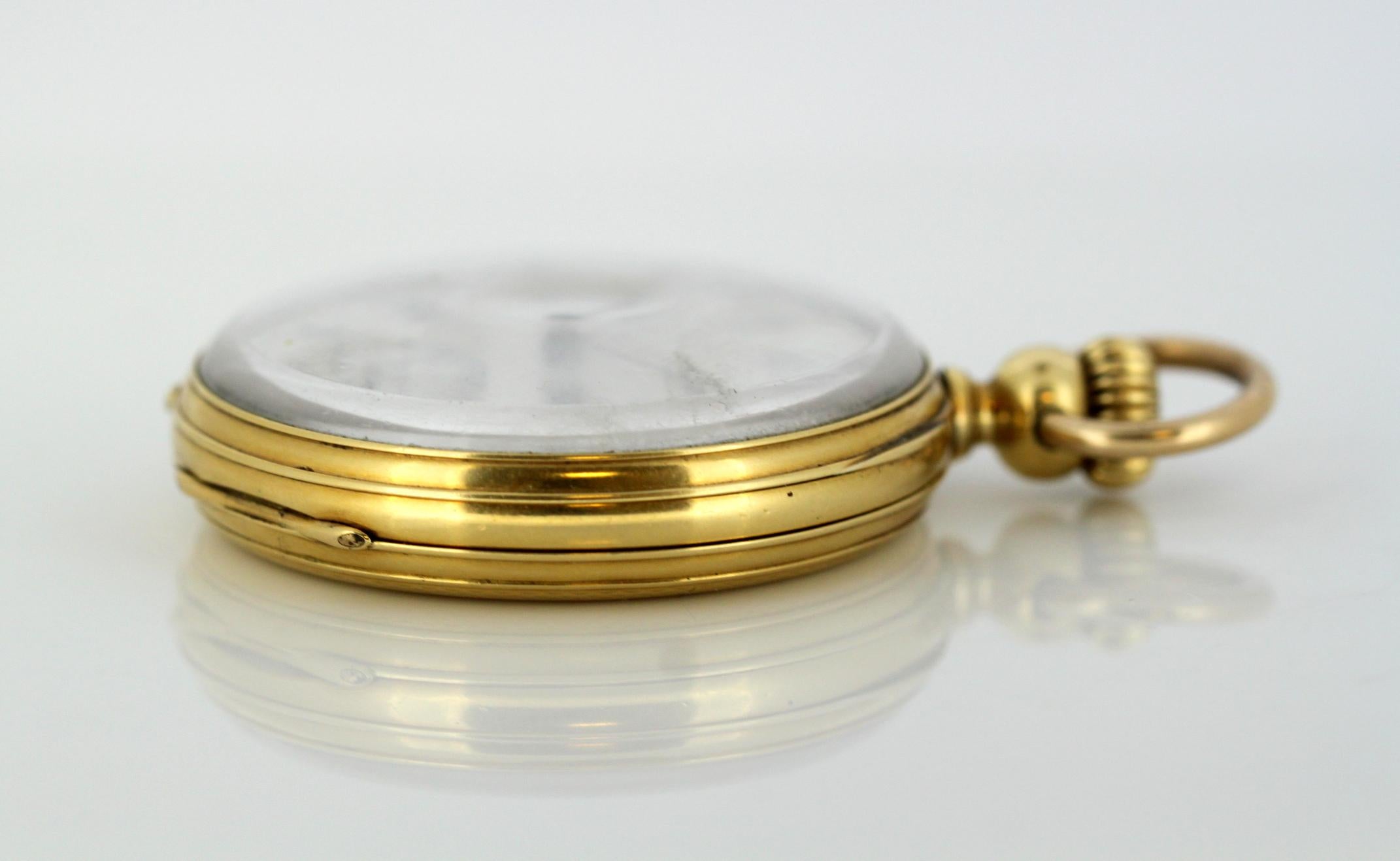 Antique Swiss 18 Karat Yellow Gold Pocket Watch by Amore Spiral Breguet, 1920s In Excellent Condition In Braintree, GB
