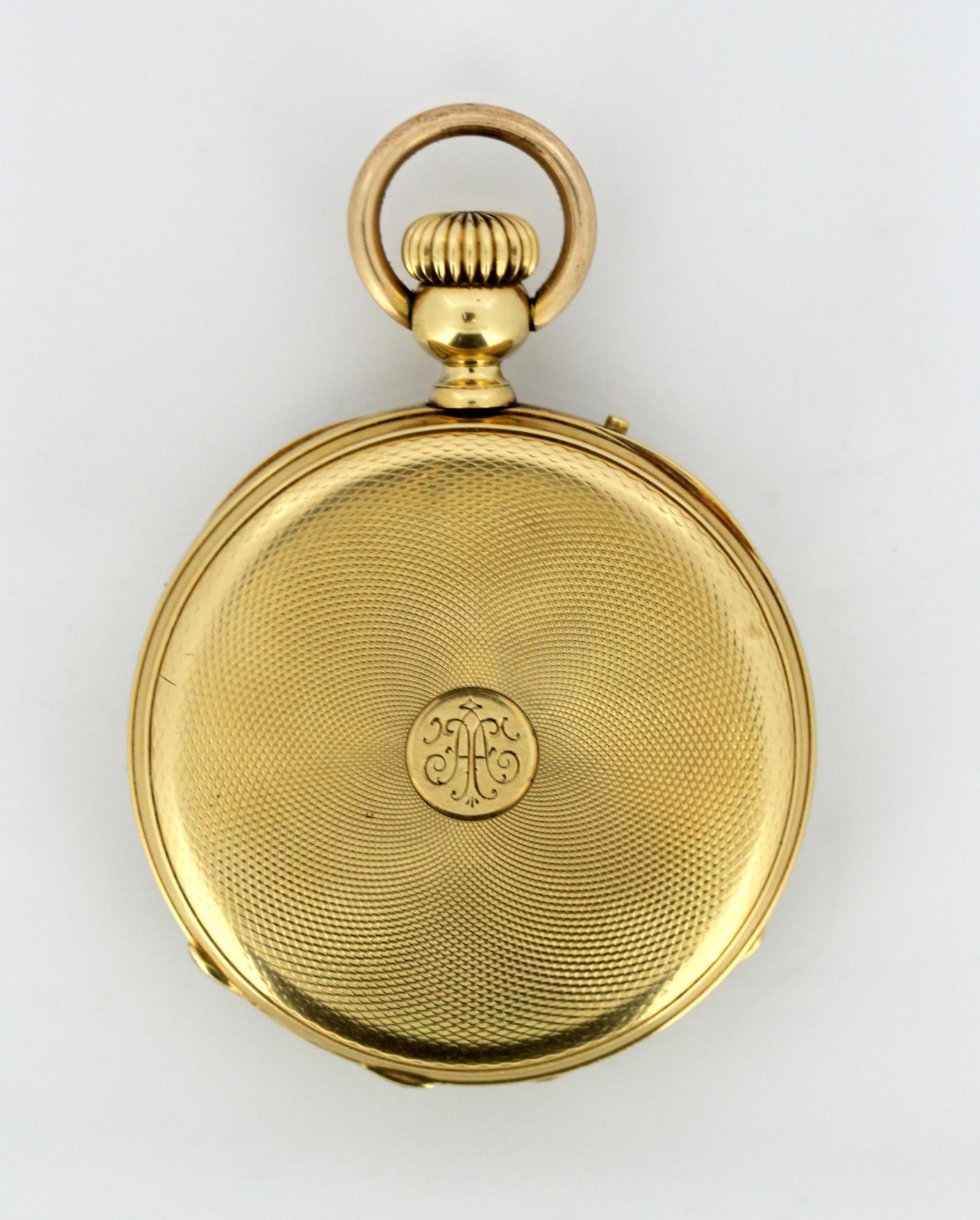 Women's or Men's Antique Swiss 18 Karat Yellow Gold Pocket Watch by Amore Spiral Breguet, 1920s