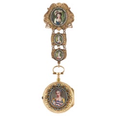 Antique Swiss 18k Gold & Enamel, Diamond Open-Faced Verge Watch, circa 1770