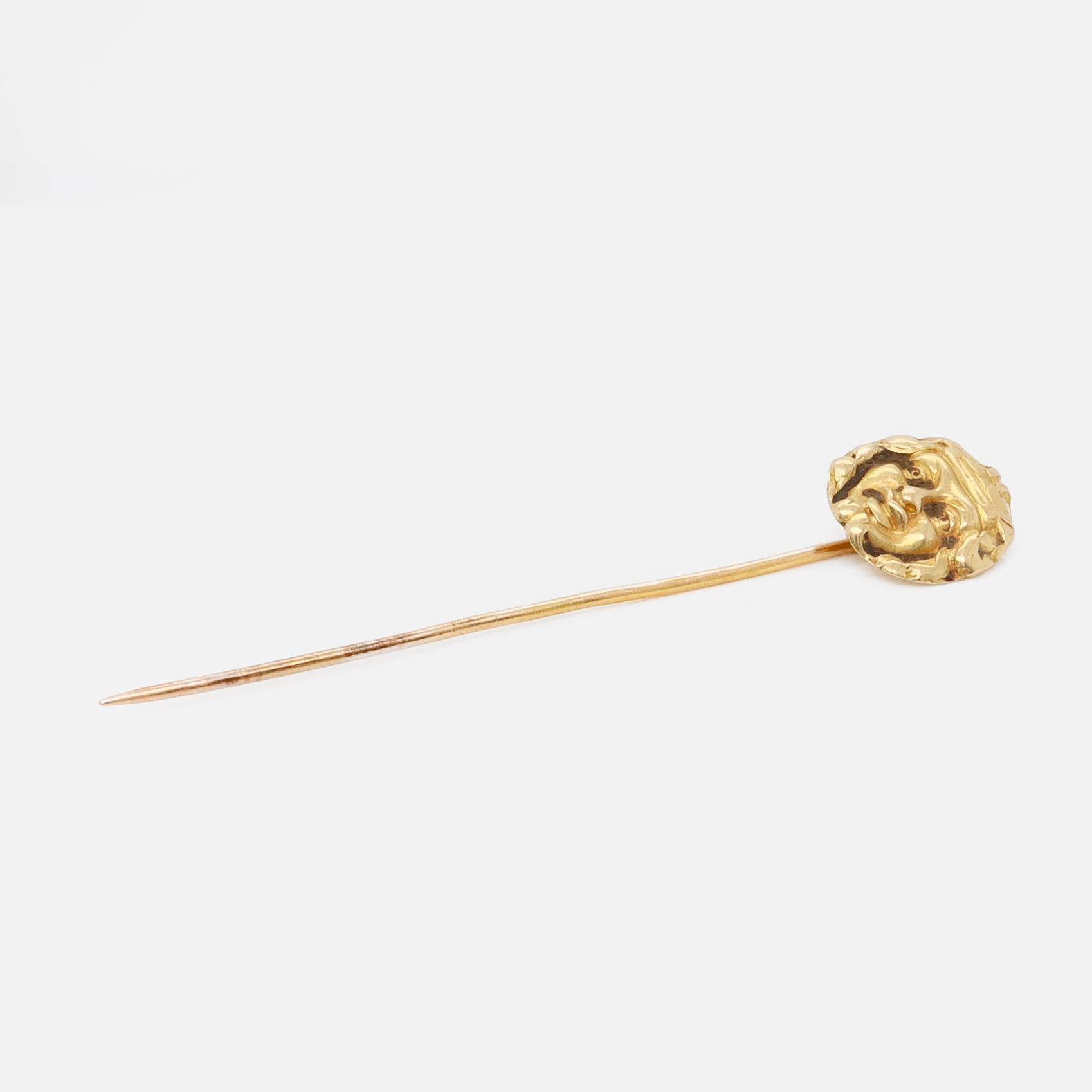 Antique Swiss 18K Gold Stickpin with Head of a Man For Sale 5