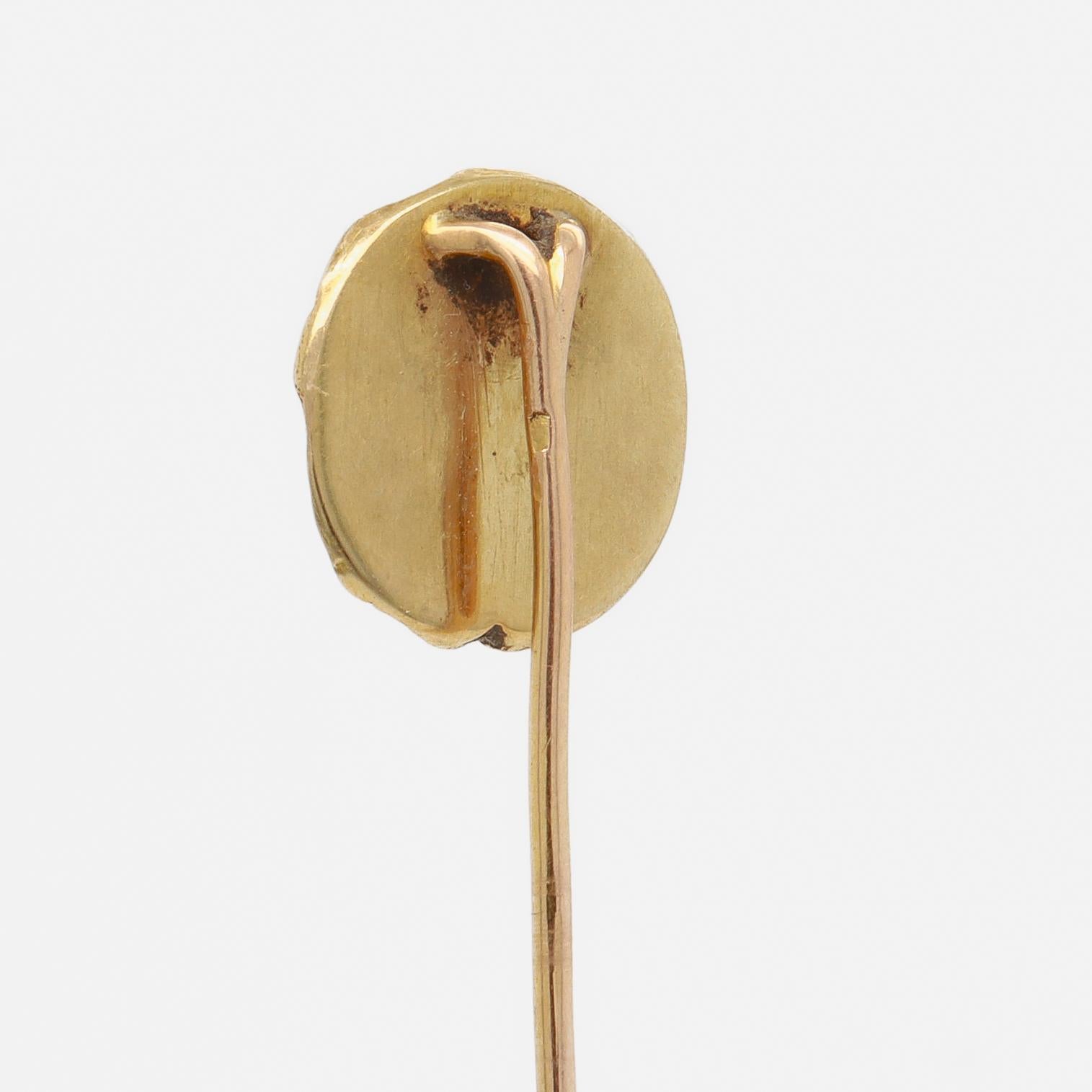Antique Swiss 18K Gold Stickpin with Head of a Man For Sale 6