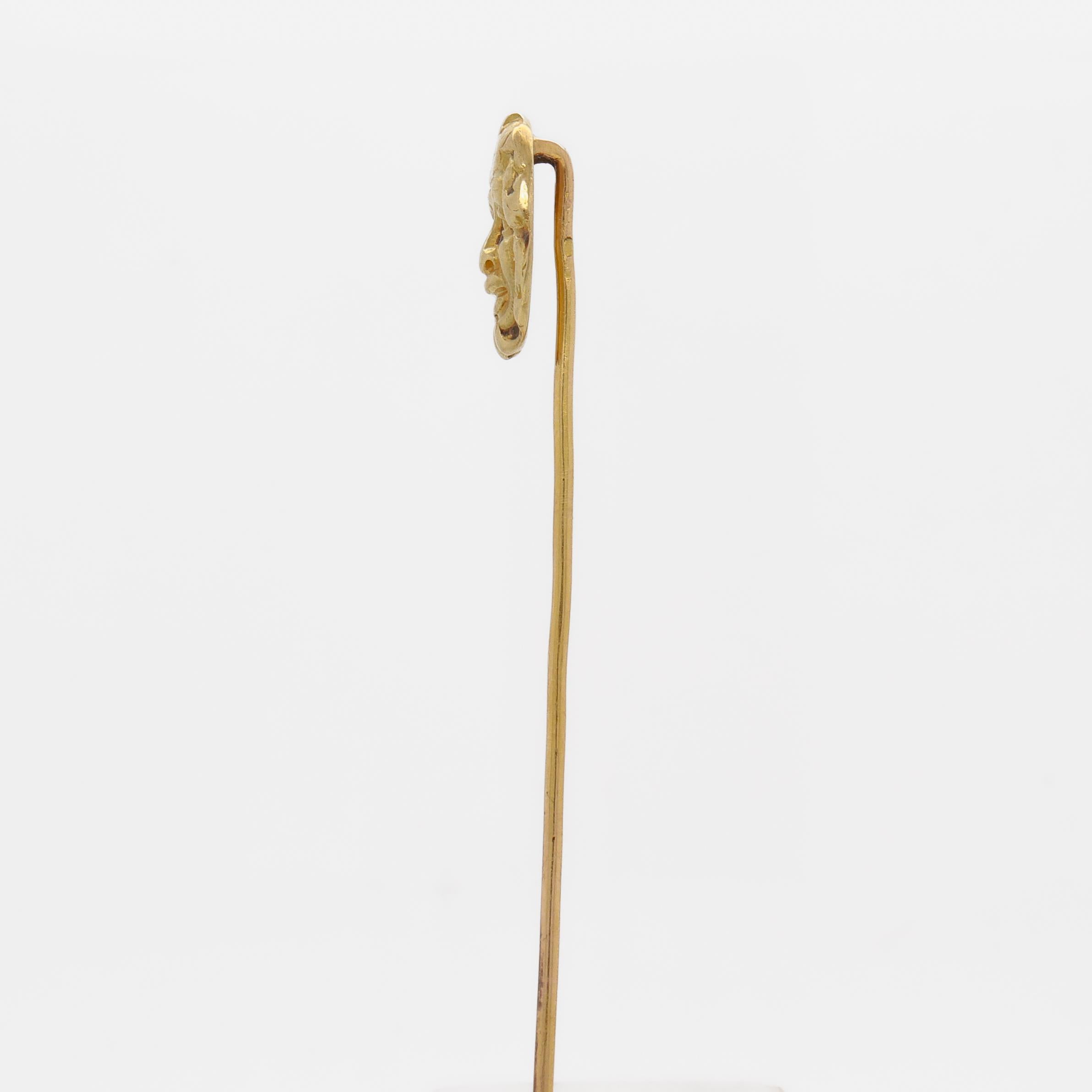 Women's or Men's Antique Swiss 18K Gold Stickpin with Head of a Man For Sale