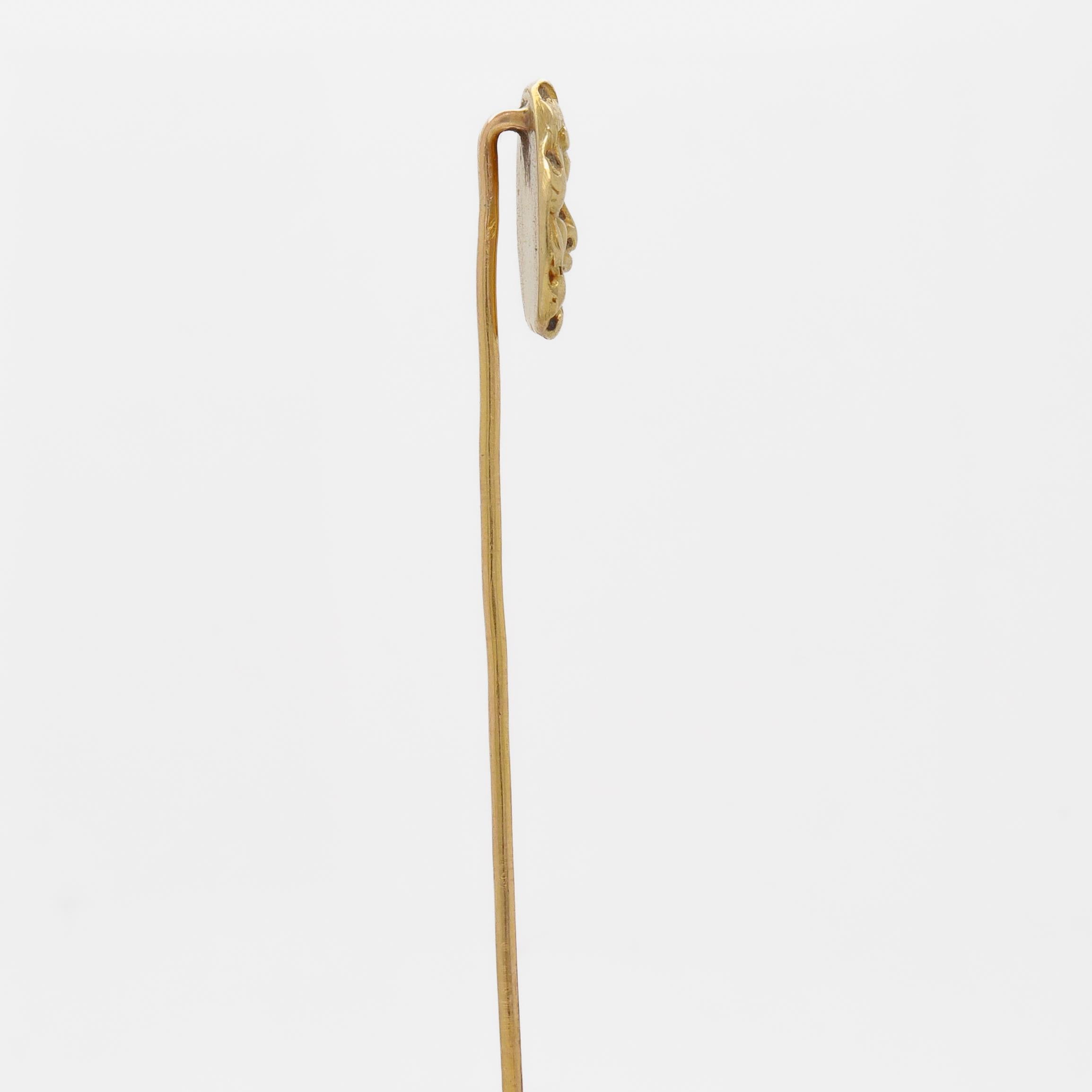 Antique Swiss 18K Gold Stickpin with Head of a Man For Sale 2