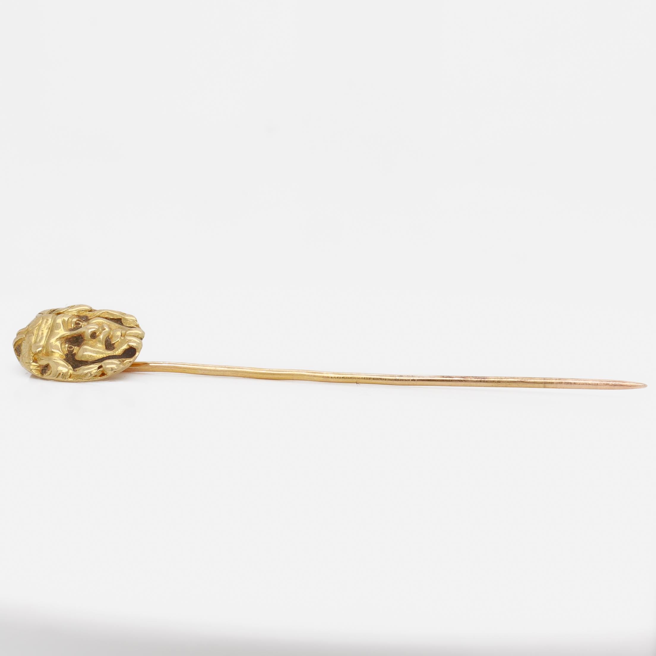 Antique Swiss 18K Gold Stickpin with Head of a Man For Sale 3