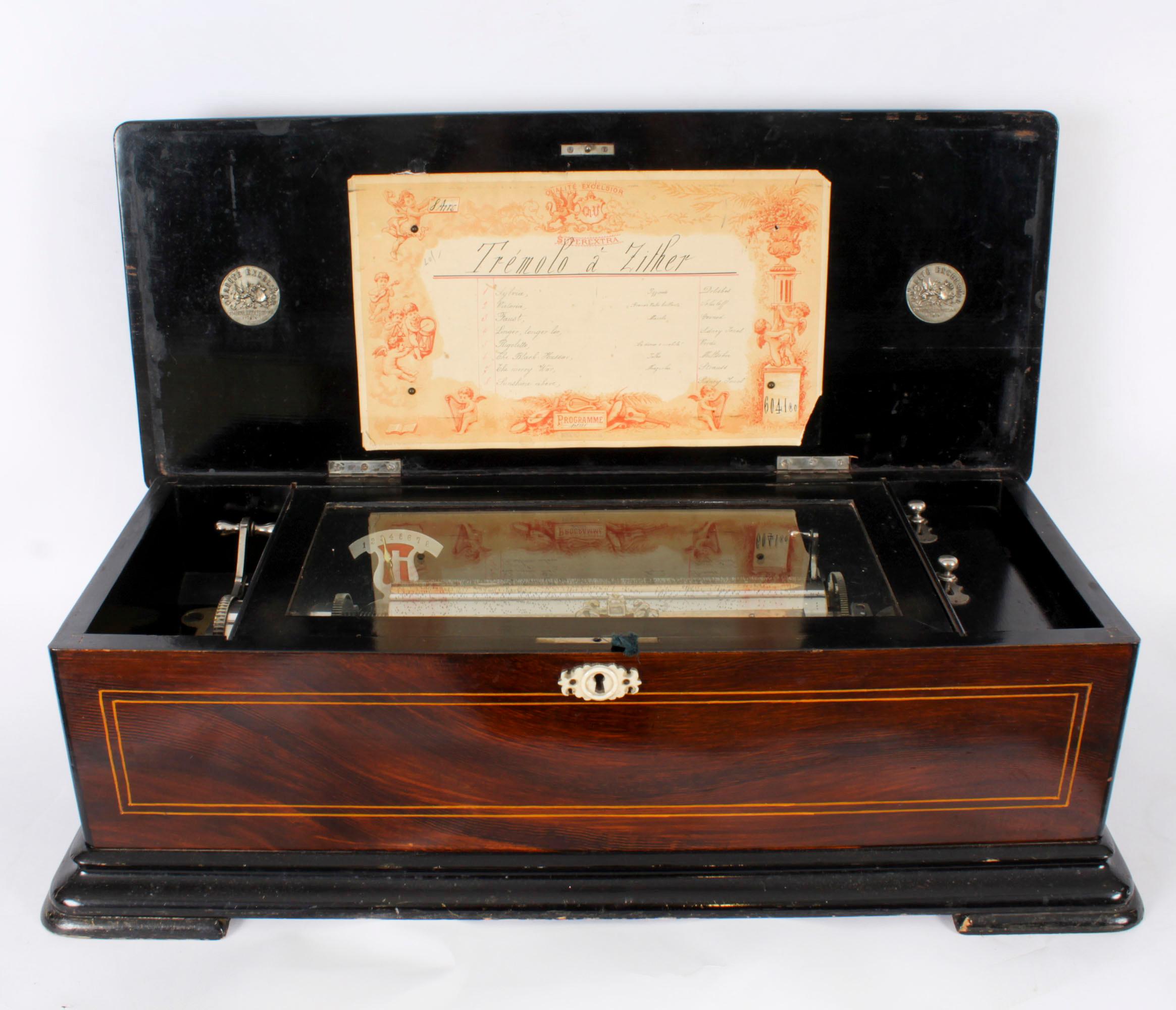 Antique Swiss 8 Air Gonçalo Alves Musical Box 19th Century In Good Condition For Sale In London, GB
