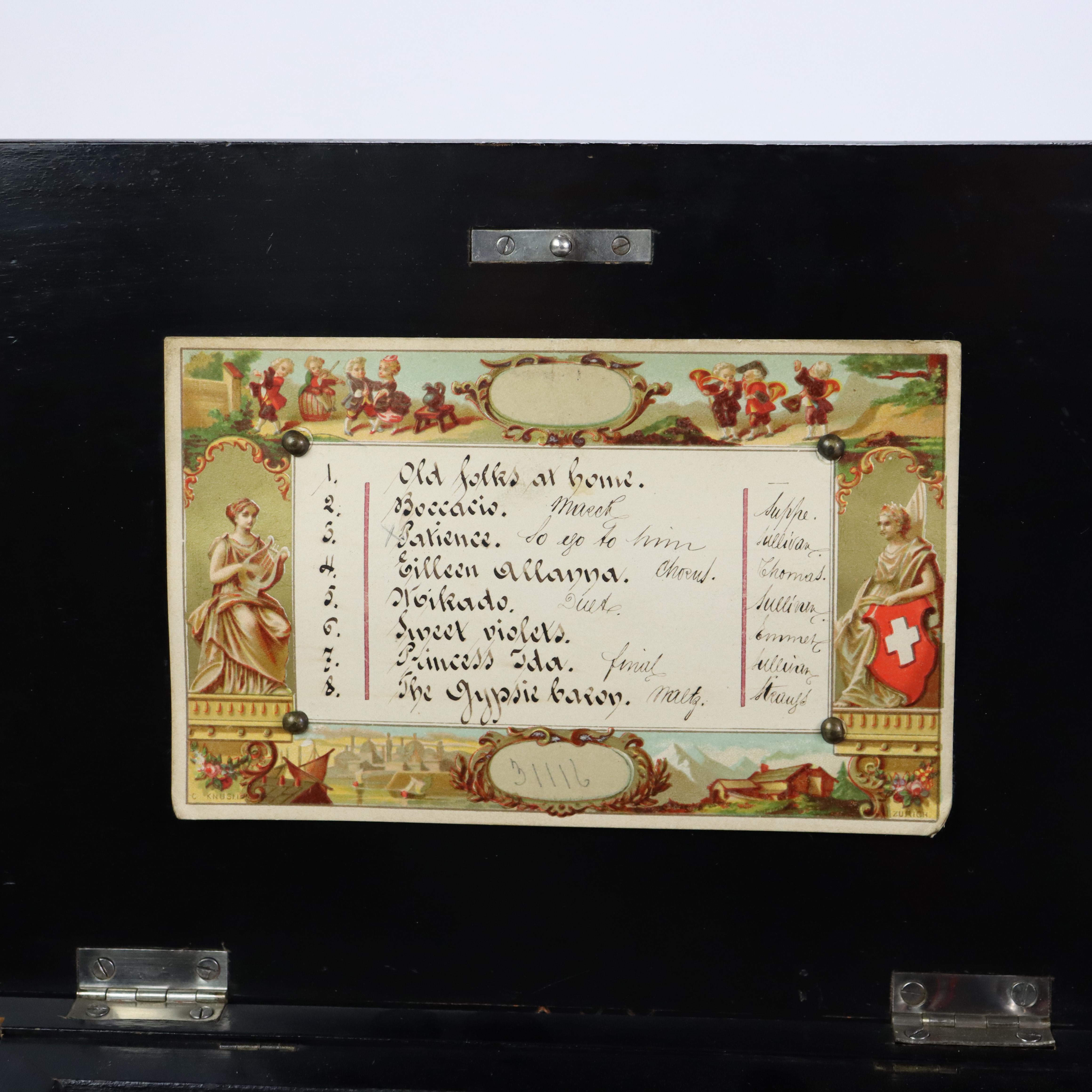 Antique boîte à musique suisse à 8 tiges cylindriques C1890 en vente 6