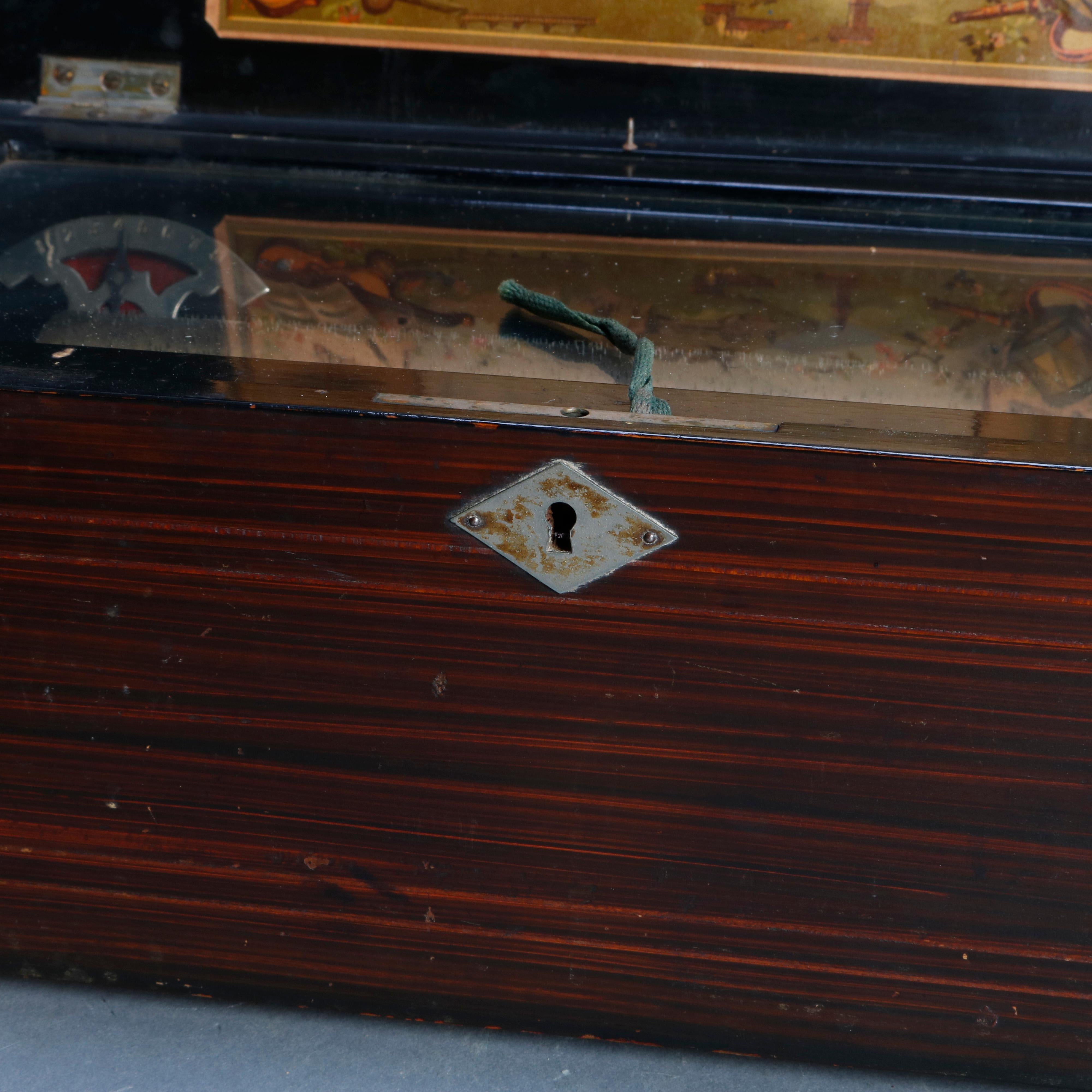 Antique Swiss 8-Tune Cylinder Music Box, Floral Marquetry and Mahogany Case 2