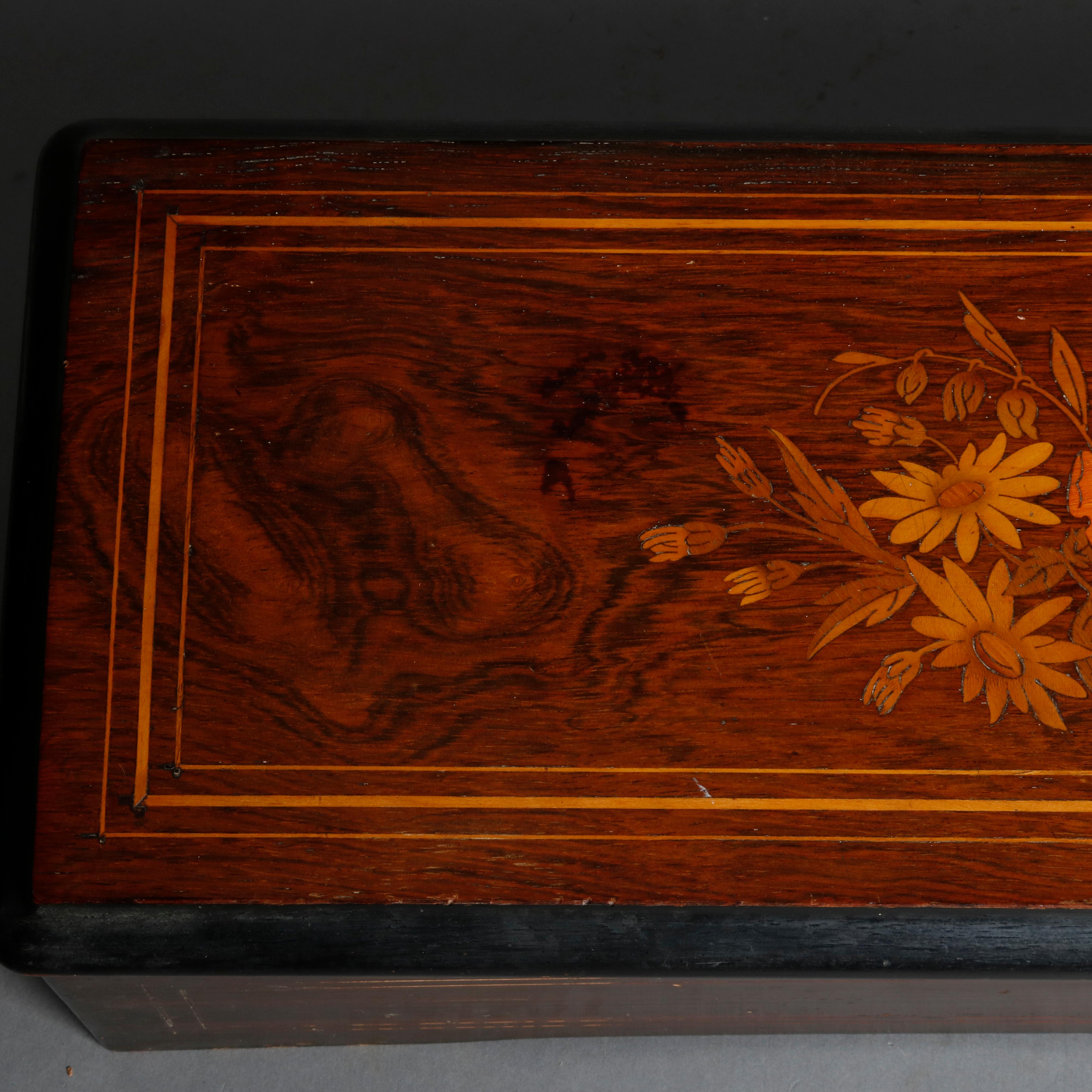 Antique Swiss 8-Tune Cylinder Music Box, Floral Marquetry and Mahogany Case 5