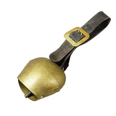 Antique Swiss Alpine Handforged Cow Bell with Leather Strap, ca. 1900