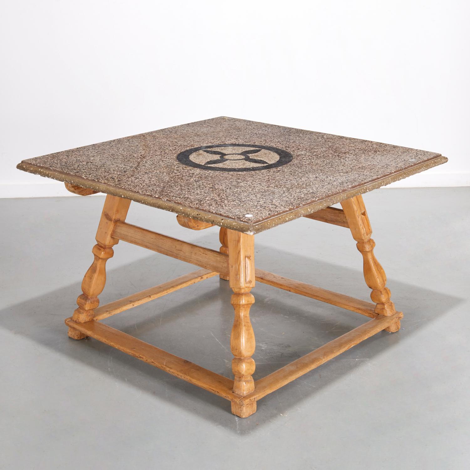 Antique Swiss Alpine Pine Table with Hand-Poured Terrazzo Top ex Christie's For Sale 2