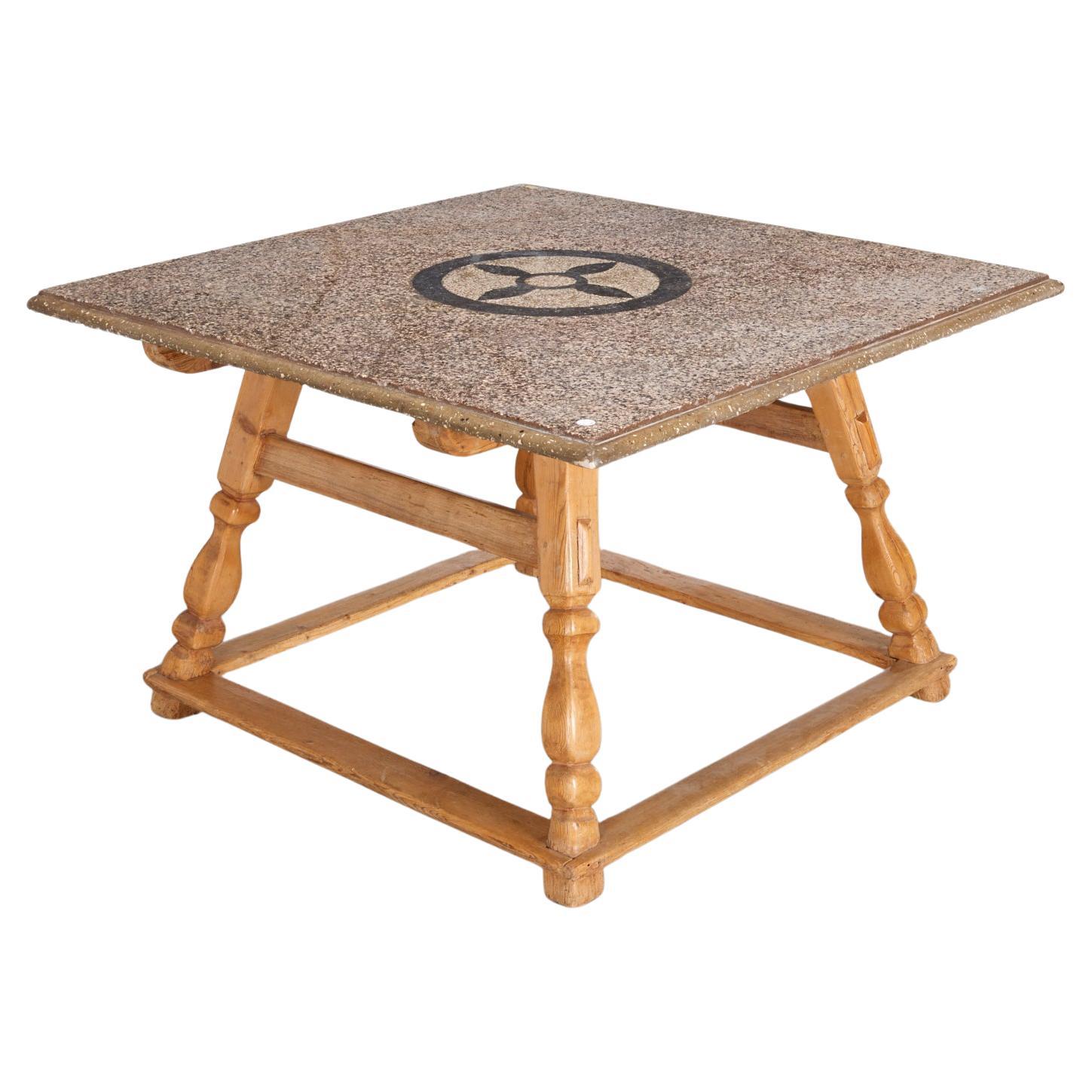 Antique Swiss Alpine Pine Table with Hand-Poured Terrazzo Top ex Christie's For Sale