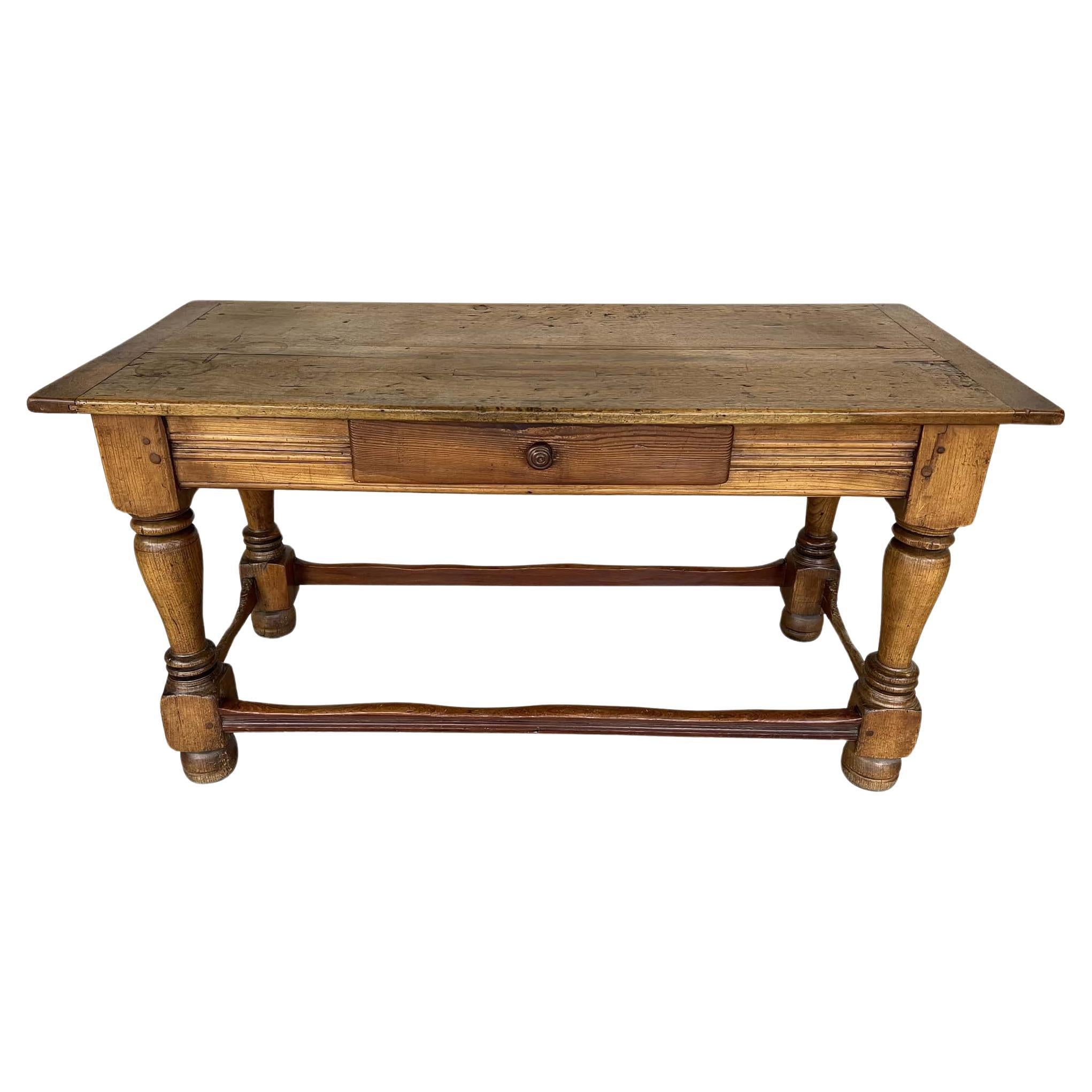 Antique Swiss Alps Farmhouse Small Dining Table or Writing Desk With Drawer