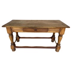 Antique Swiss Alps Farmhouse Small Dining Table or Writing Desk With Drawer