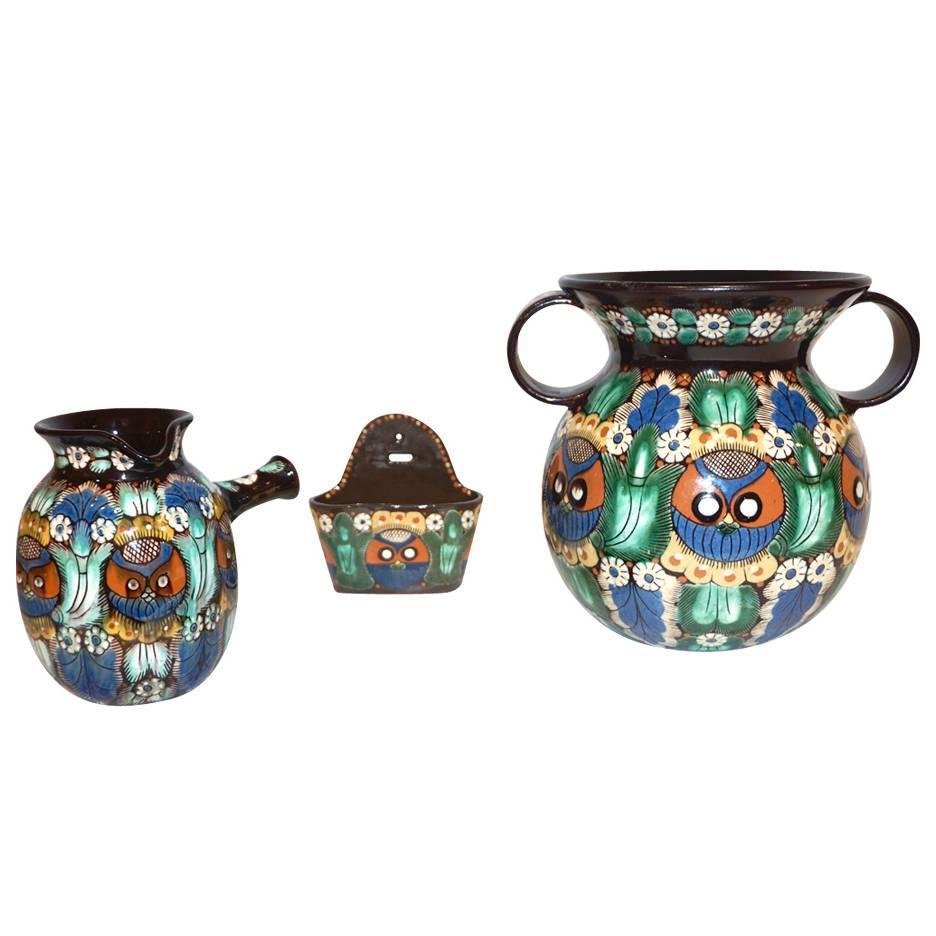 Porte-notes/attaches antique suisse Arts & Crafts Brown Green Blue Thoune Majolica en vente 2