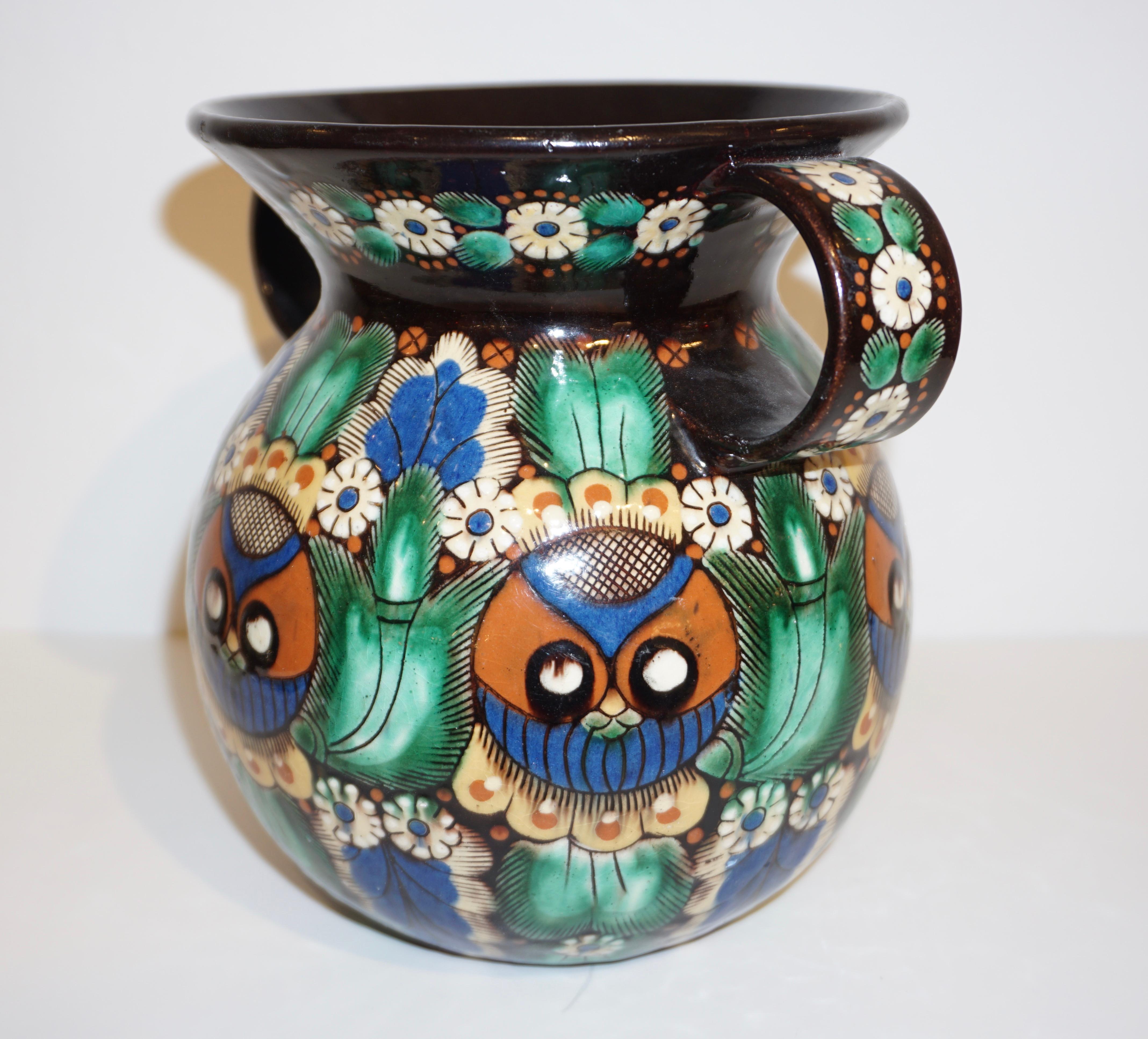 Vintage English Majolica Double Handled Vase