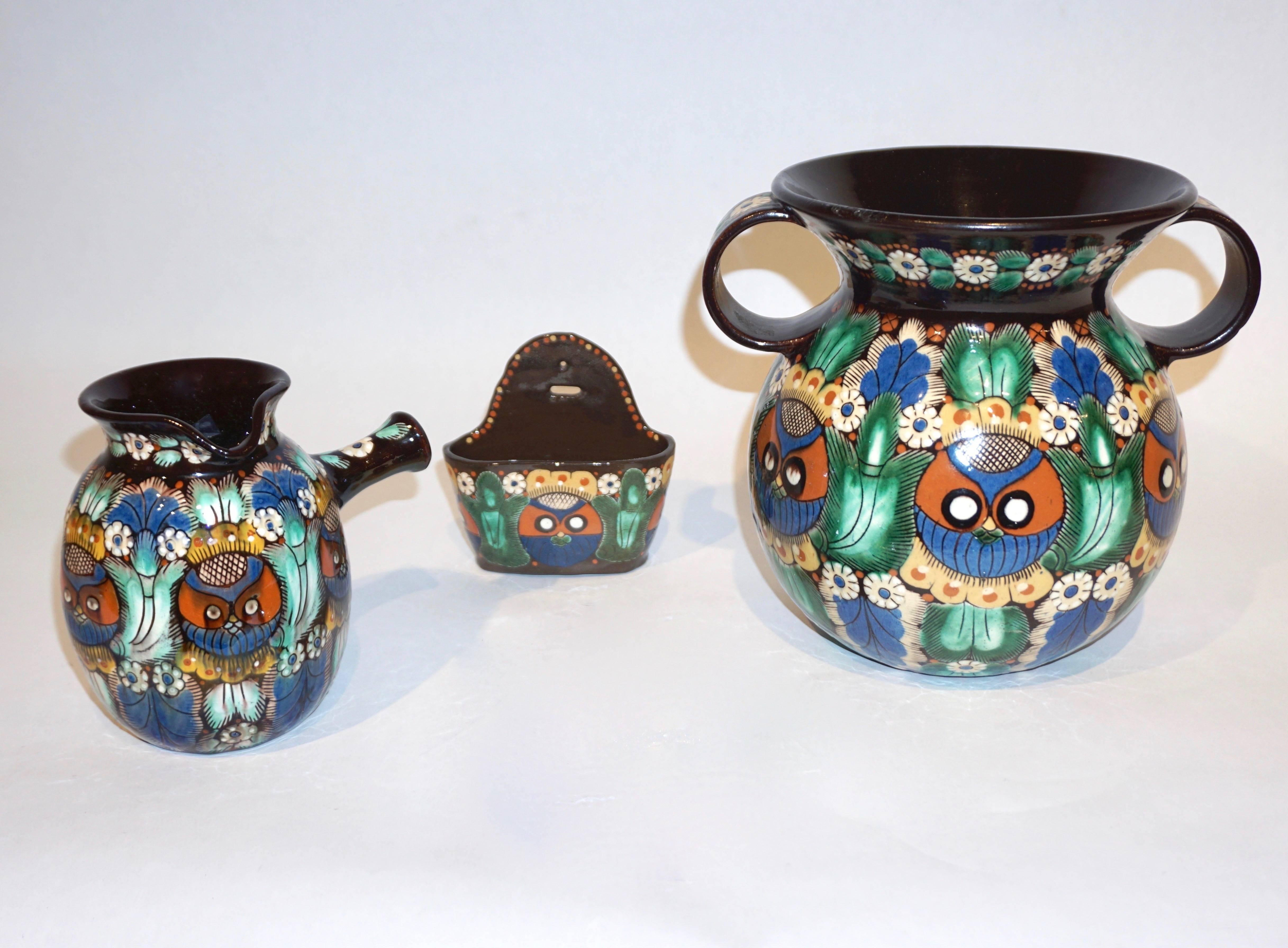 Antique Swiss Arts & Crafts Thoune Majolica Set of Vase, Jug and Holder For Sale 2