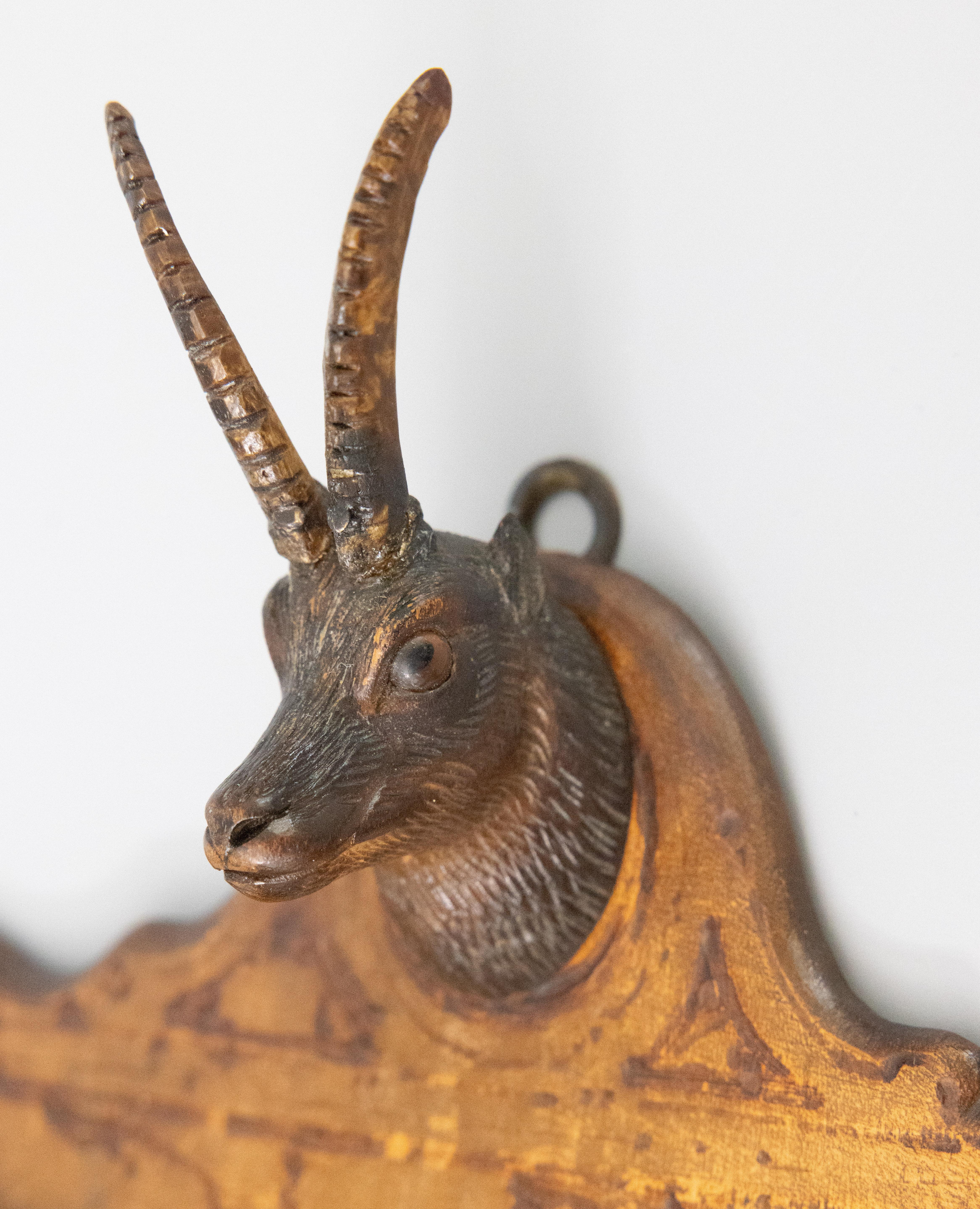 Antique Swiss Black Forest Carved Antelope & Eagles Wall Mounted Letter Holder For Sale 1