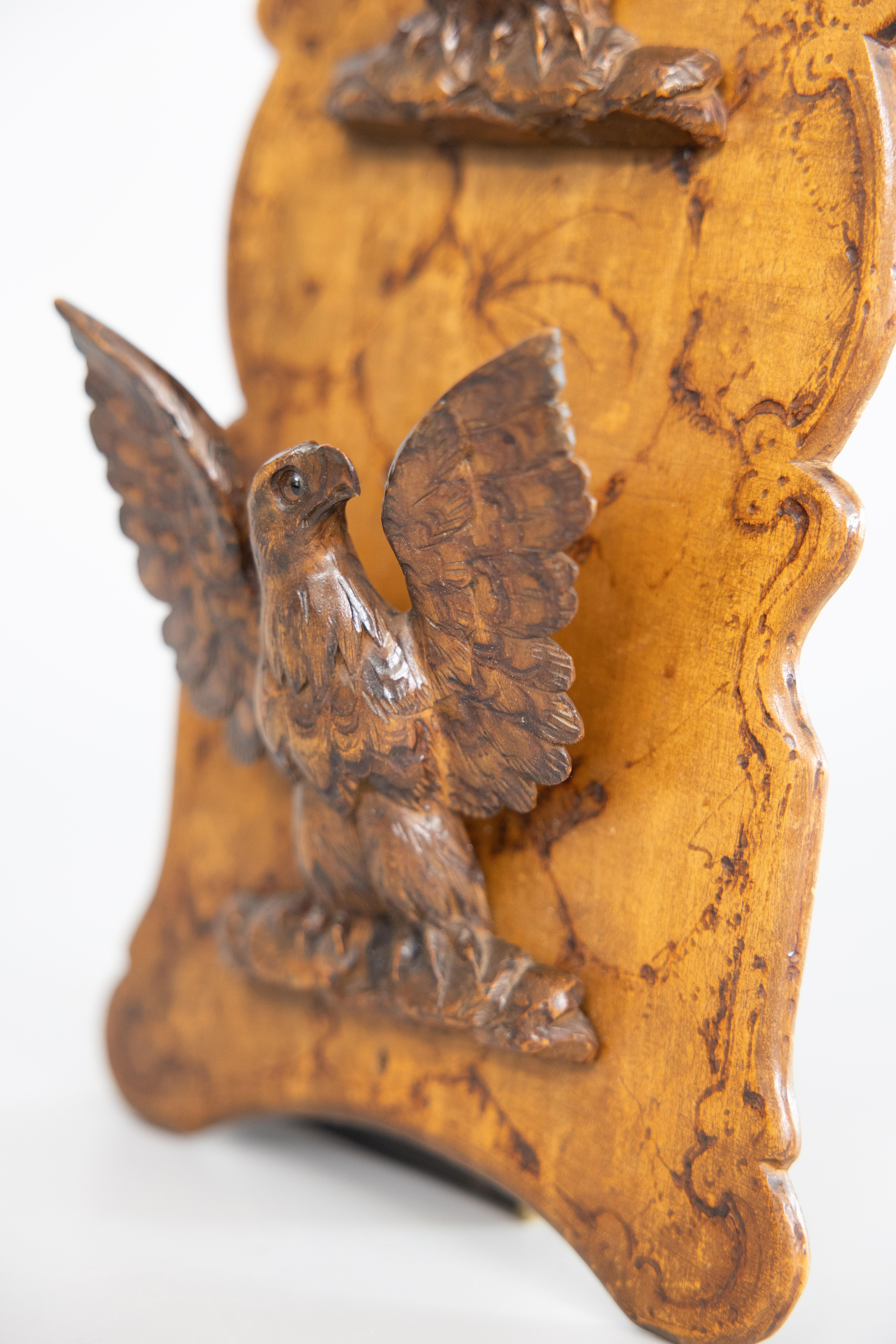 Antique Swiss Black Forest Carved Antelope & Eagles Wall Mounted Letter Holder For Sale 2