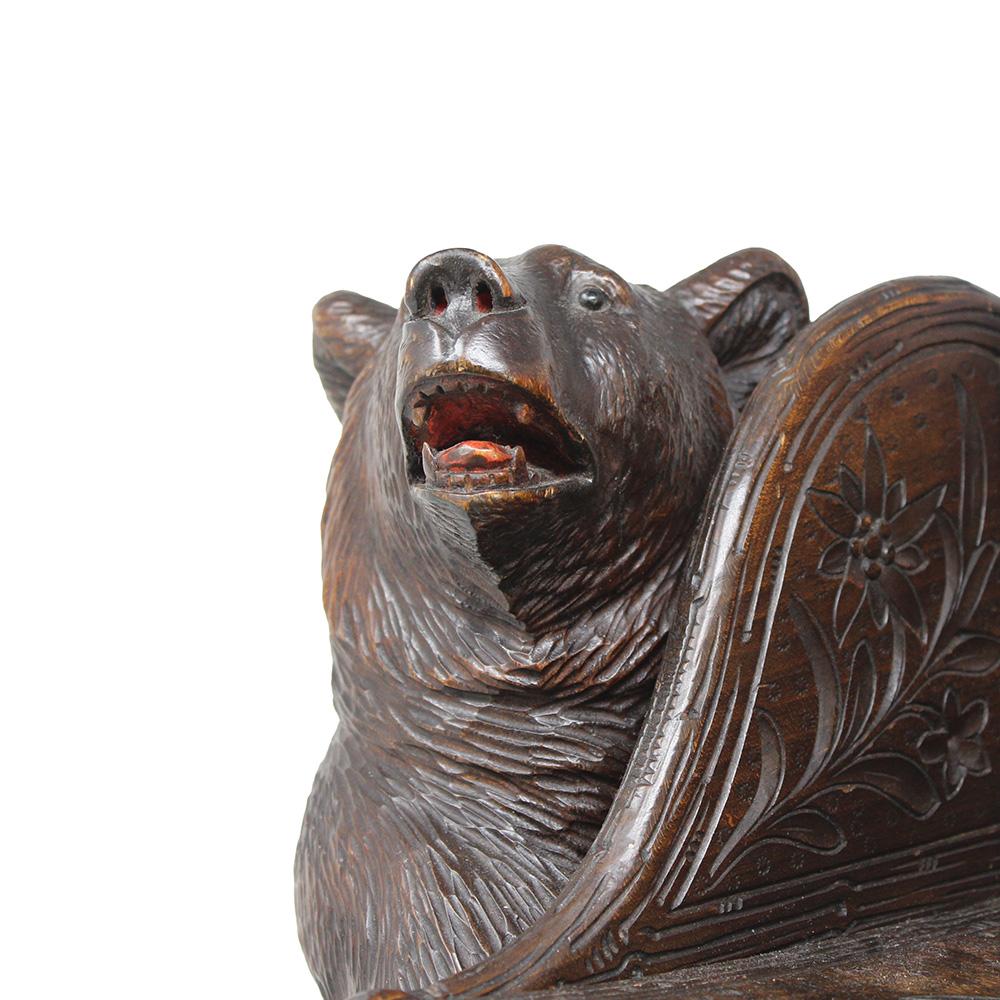 Antique Swiss Black Forest Carved Bear Musical Childs Chair For Sale 6