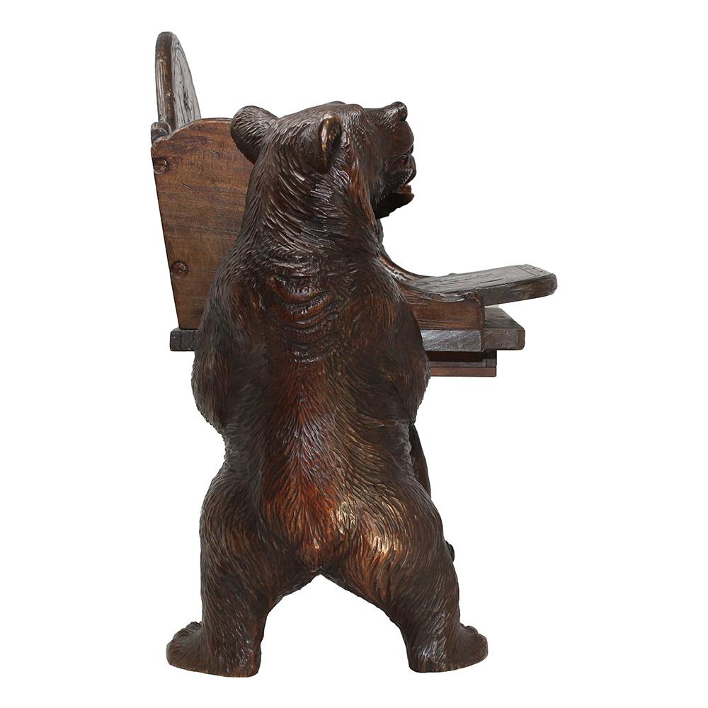 Antique Swiss Black Forest Carved Bear Musical Childs Chair In Good Condition For Sale In Newark, England