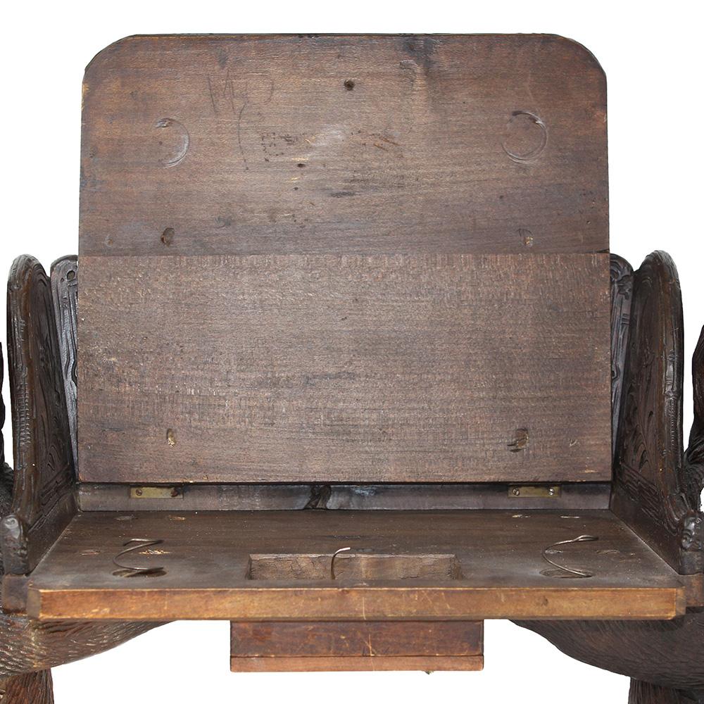 Antique Swiss Black Forest Carved Bear Musical Childs Chair For Sale 1