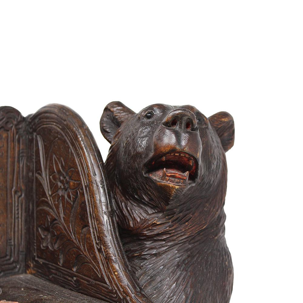 Antique Swiss Black Forest Carved Bear Musical Childs Chair For Sale 2