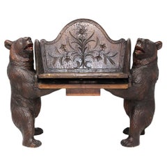 Antique Swiss Black Forest Carved Bear Musical Childs Chair