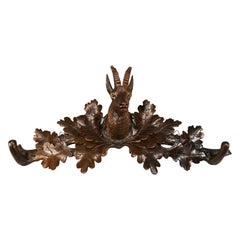 Antique Swiss Black Forest Carved Chamois Wall Hanging Coat and Hat Rack
