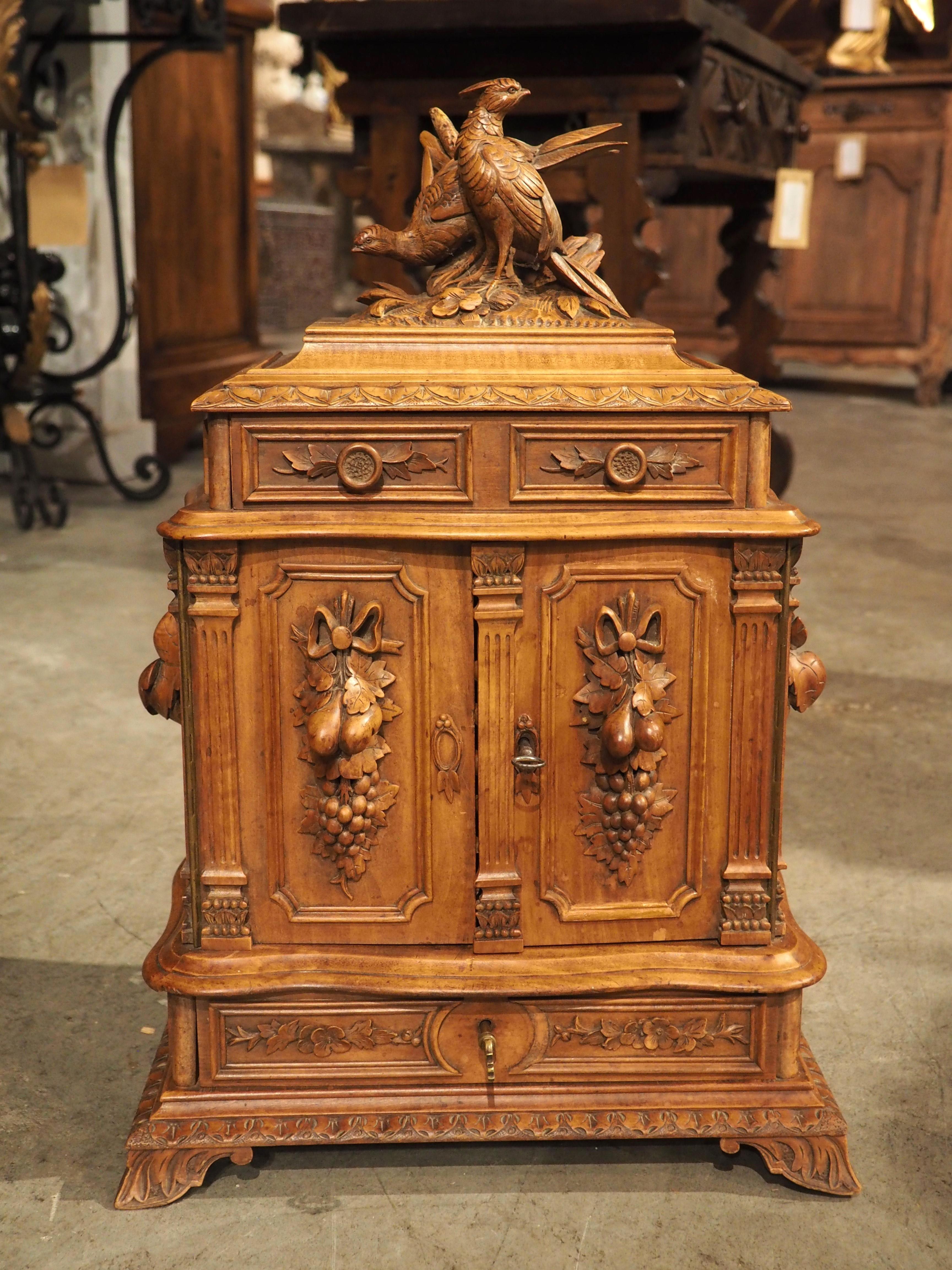 Antique Swiss Black Forest Carved Cigar Chest, Circa 1890 11