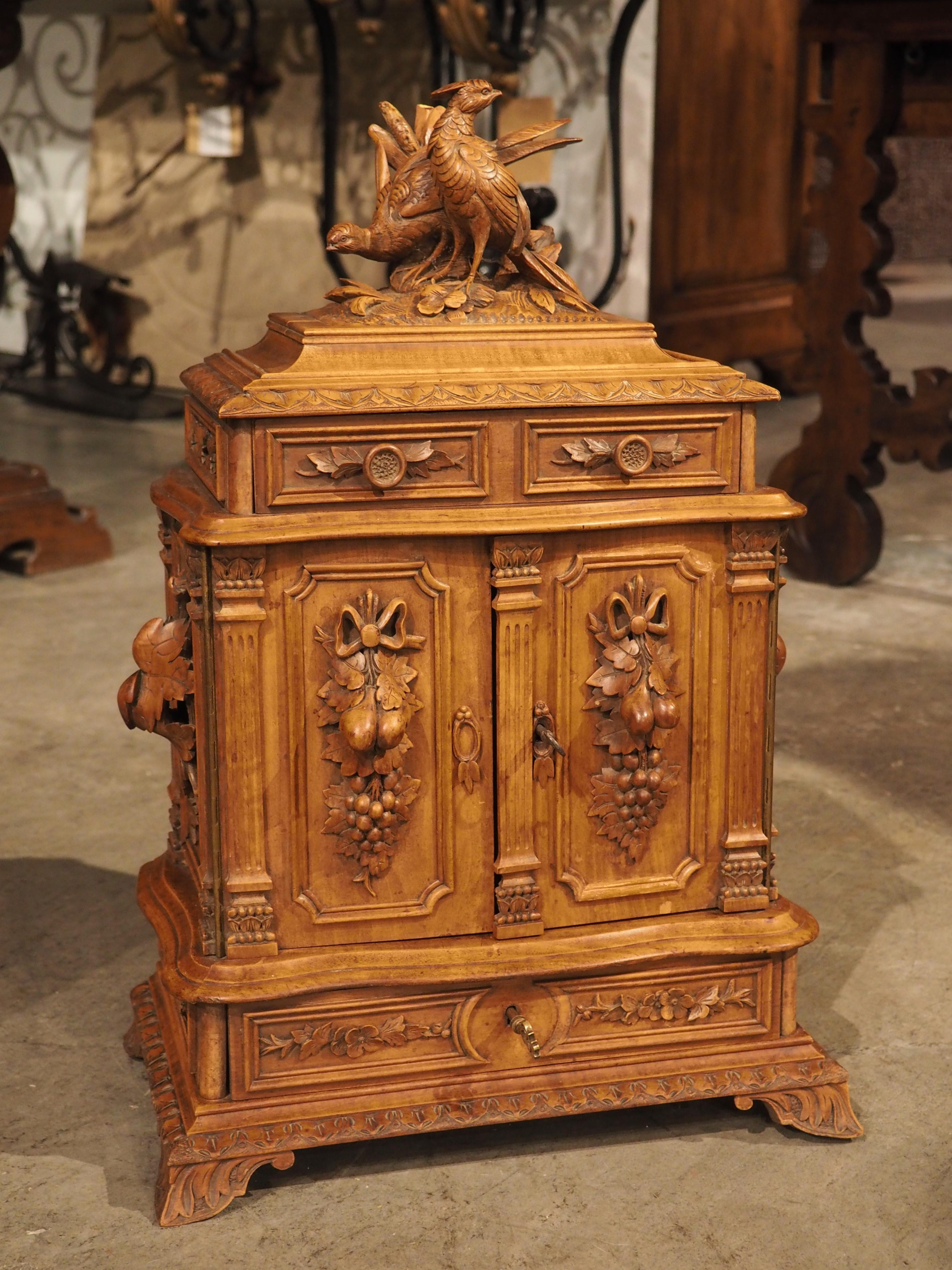 Antique Swiss Black Forest Carved Cigar Chest, Circa 1890 12