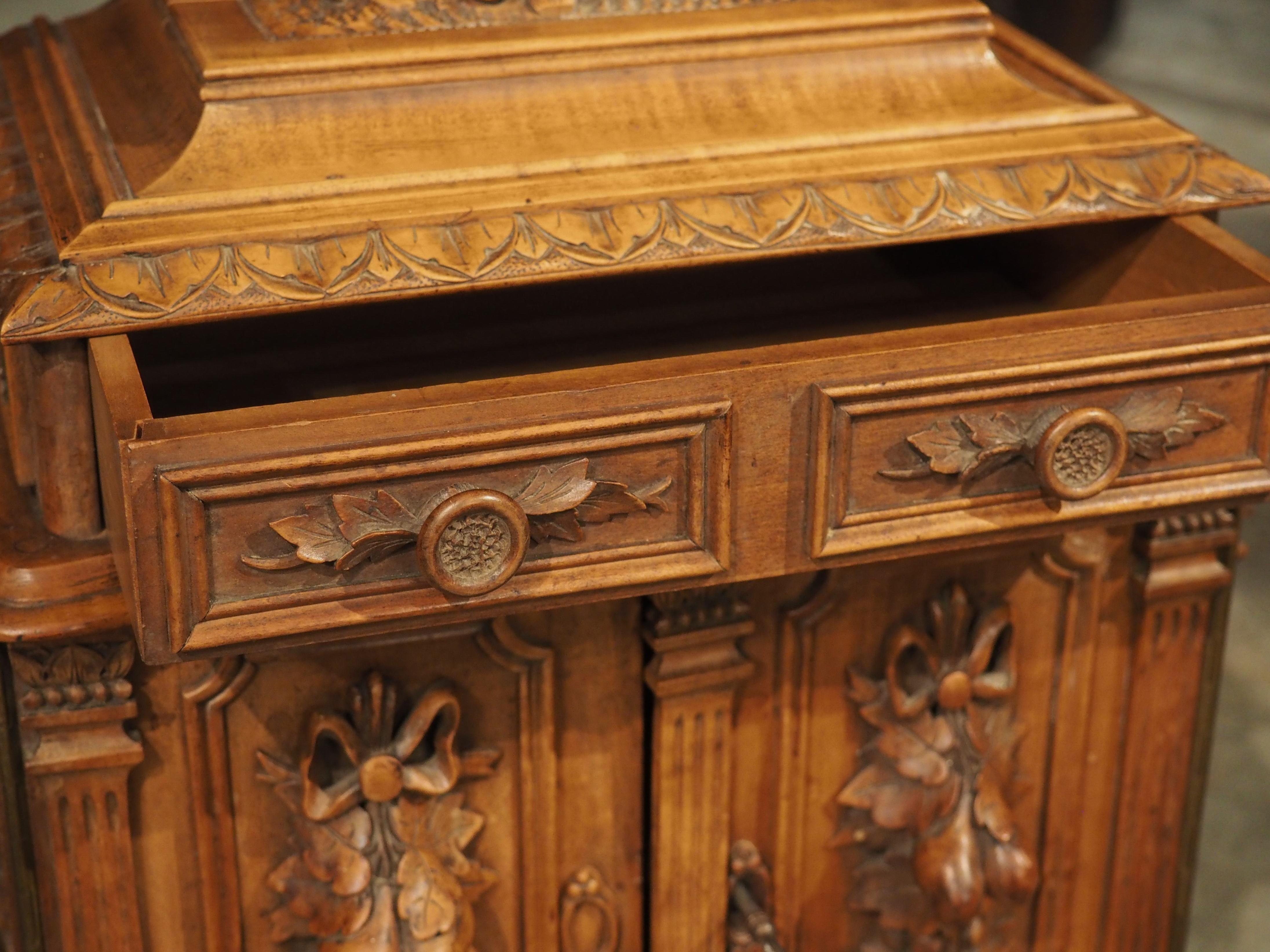 Wood Antique Swiss Black Forest Carved Cigar Chest, Circa 1890