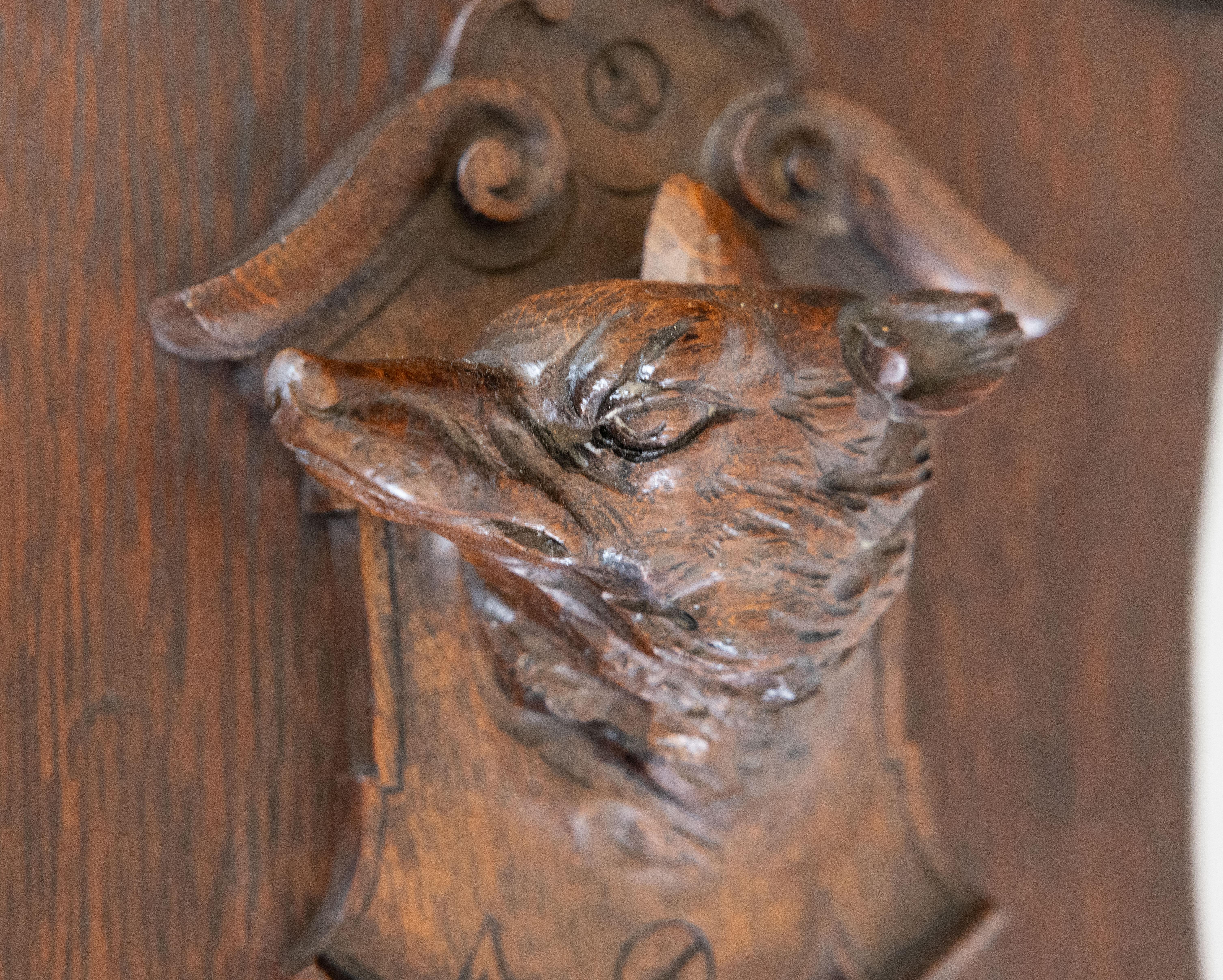 Antique Swiss Black Forest Carved Dog Head Bronze Hook Hanger Coat Rack, c. 1900 For Sale 3
