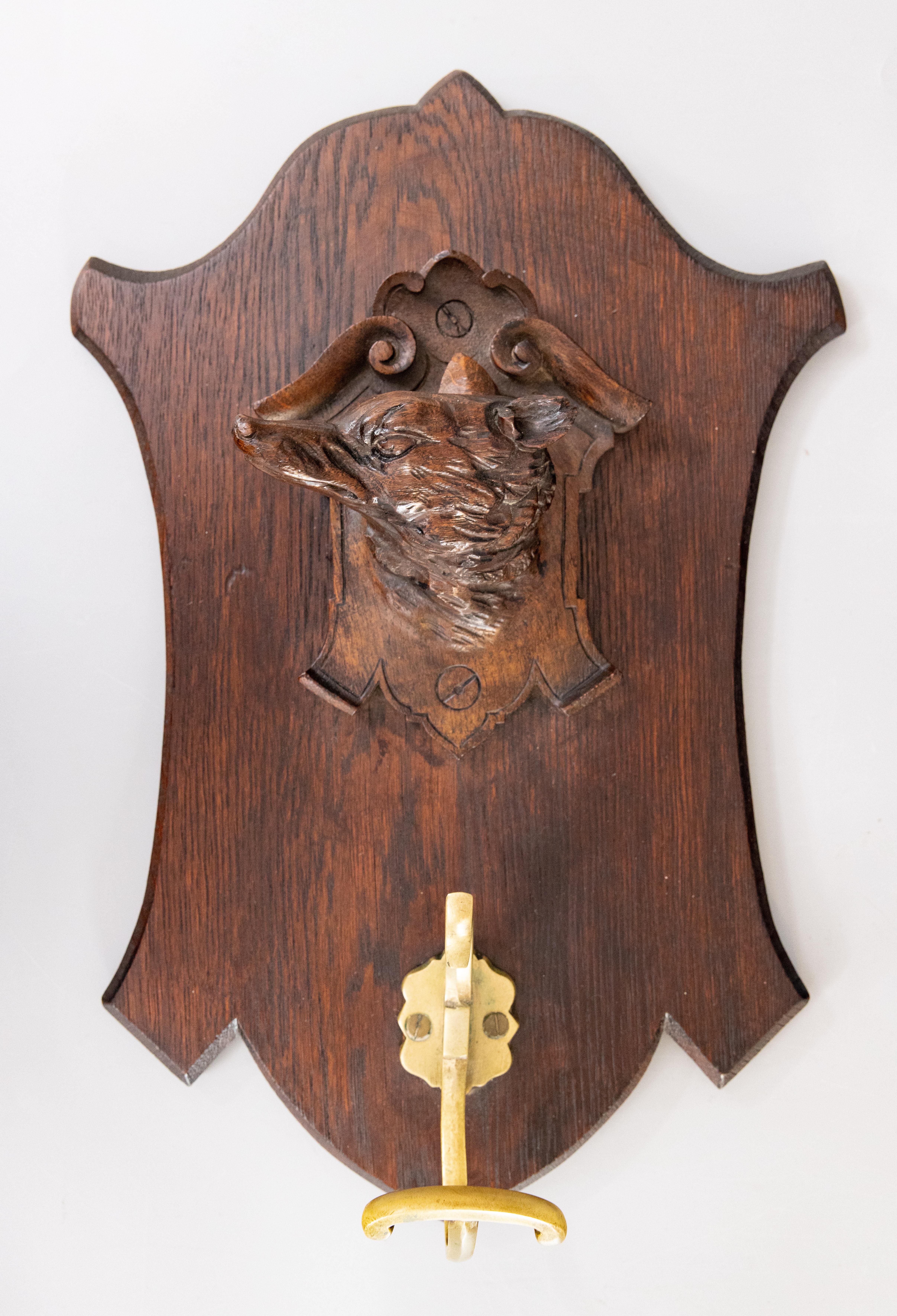 Antique Swiss Black Forest Carved Dog Head Bronze Hook Hanger Coat Rack, c. 1900 For Sale 4